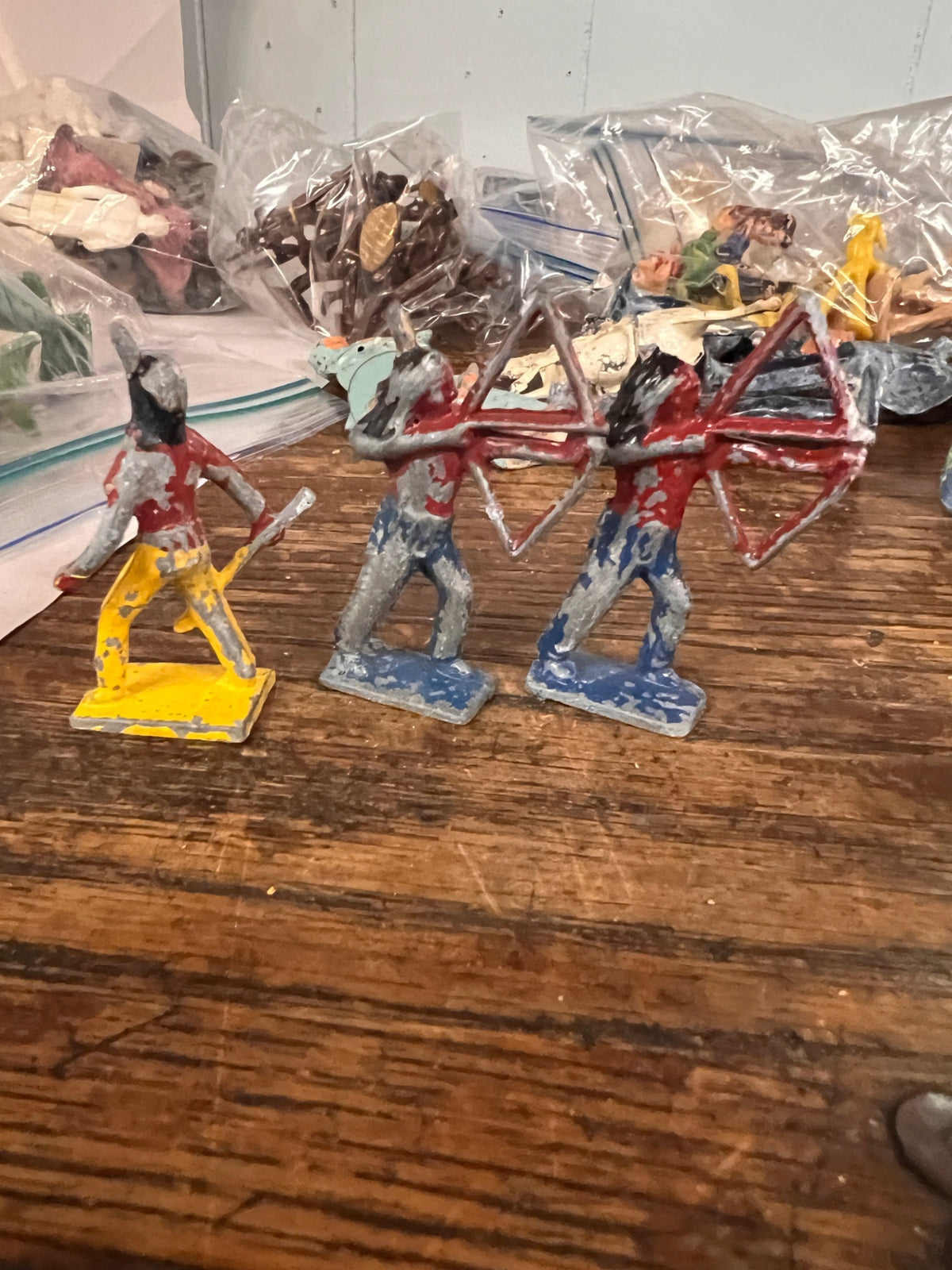 Lot of 3  Vintage Cast Metal Diecast Indian Toy Figure 2-1/8" Inches Tall