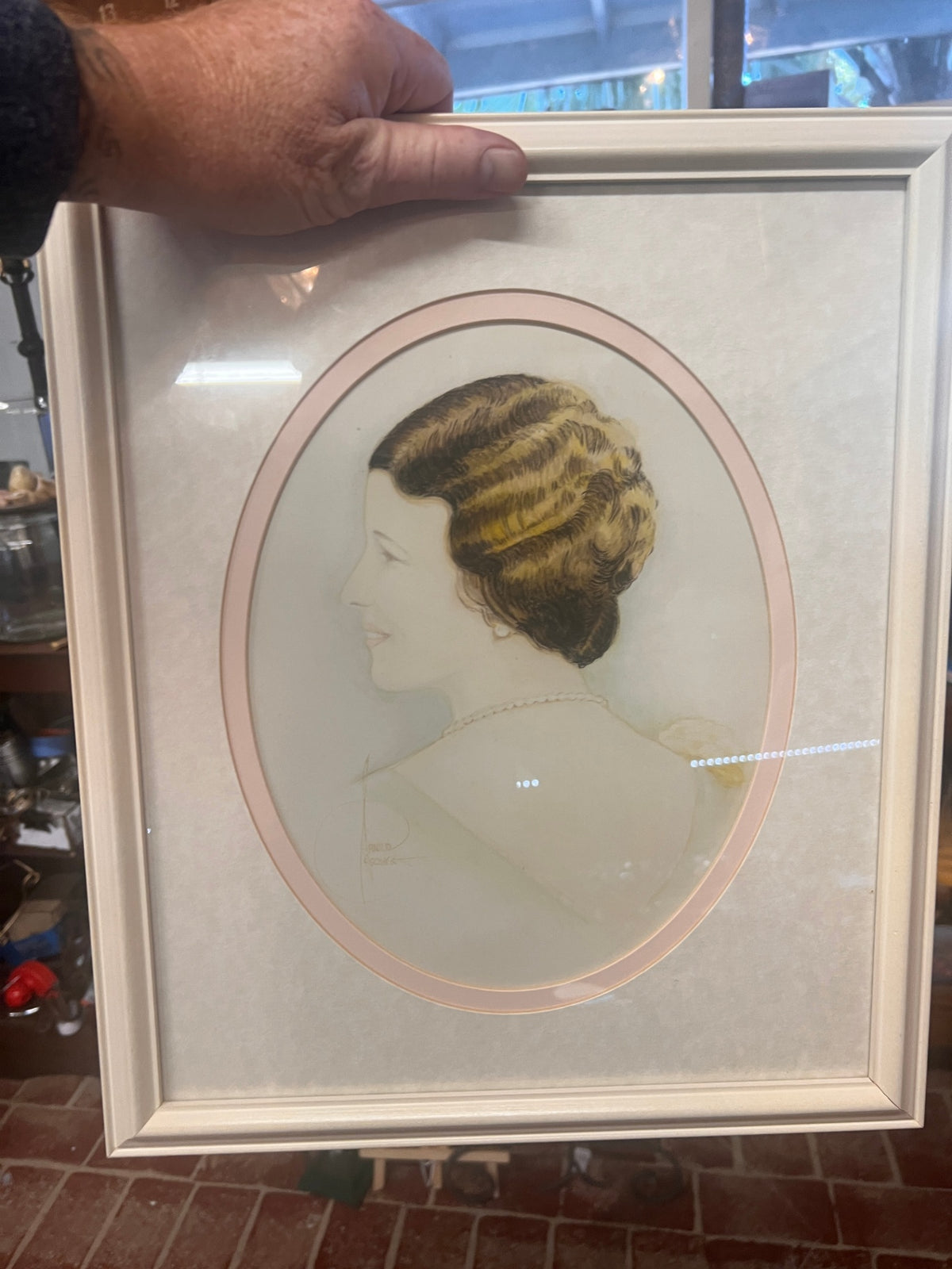Vintage Signed Arnold E. Schack Woman's Portrait Drawing – Framed Original Artwork