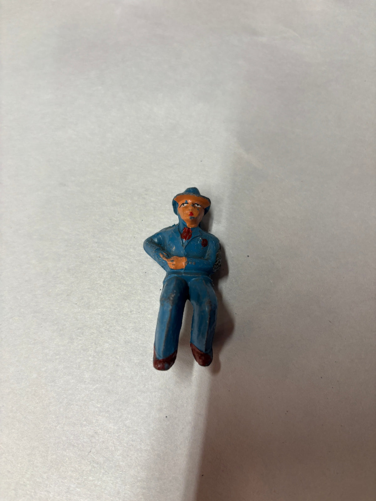 Vintage Manoil Lead Figure: Seated Businessman in Blue Suit, 1950s