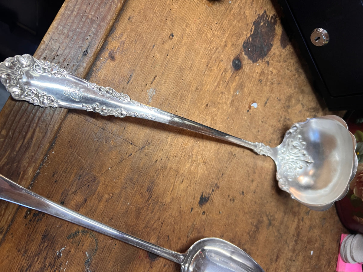 Antique Victorian Silverplate Punch Bowl Ladle – Large Scalloped Bowl – Ornate Floral Scrollwork