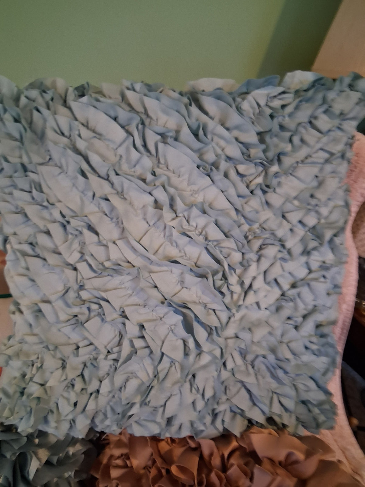 Teal ruffle pillow dsc