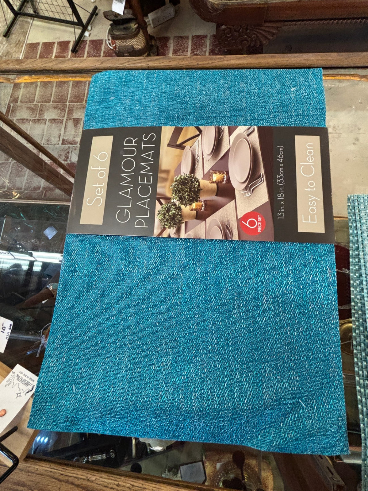 6 turquoise woven vinyl placemats