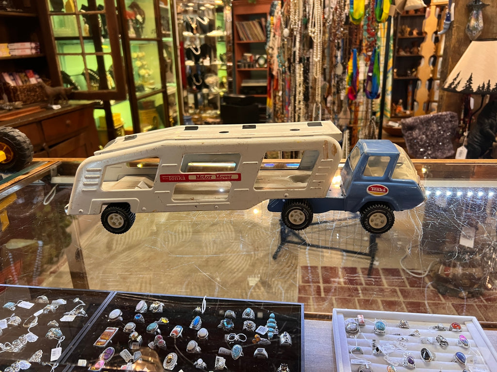 Vintage Mini Tonka Motor Mover Metal Car Carrier Truck – Blue & White Toy Transporter