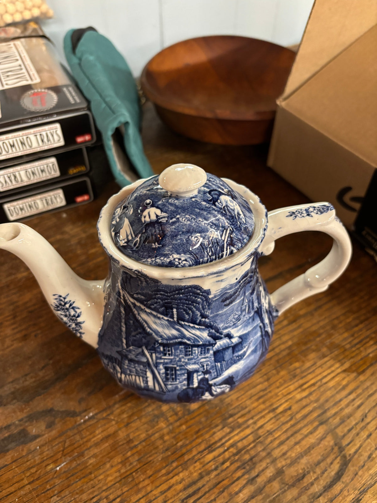 James Kent "Old Foley" blue and white transferware teapot