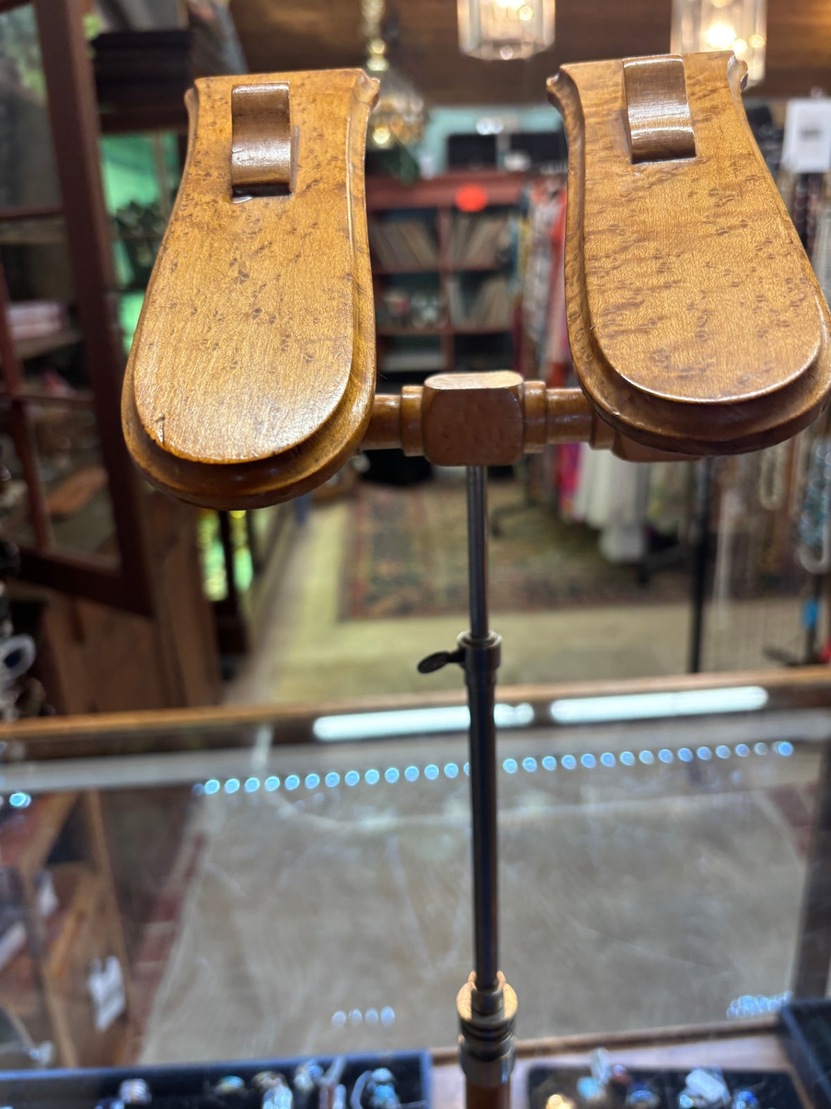 Vintage Adjustable Double Wooden Shoe Display Stand – Antique Retail Store Fixture