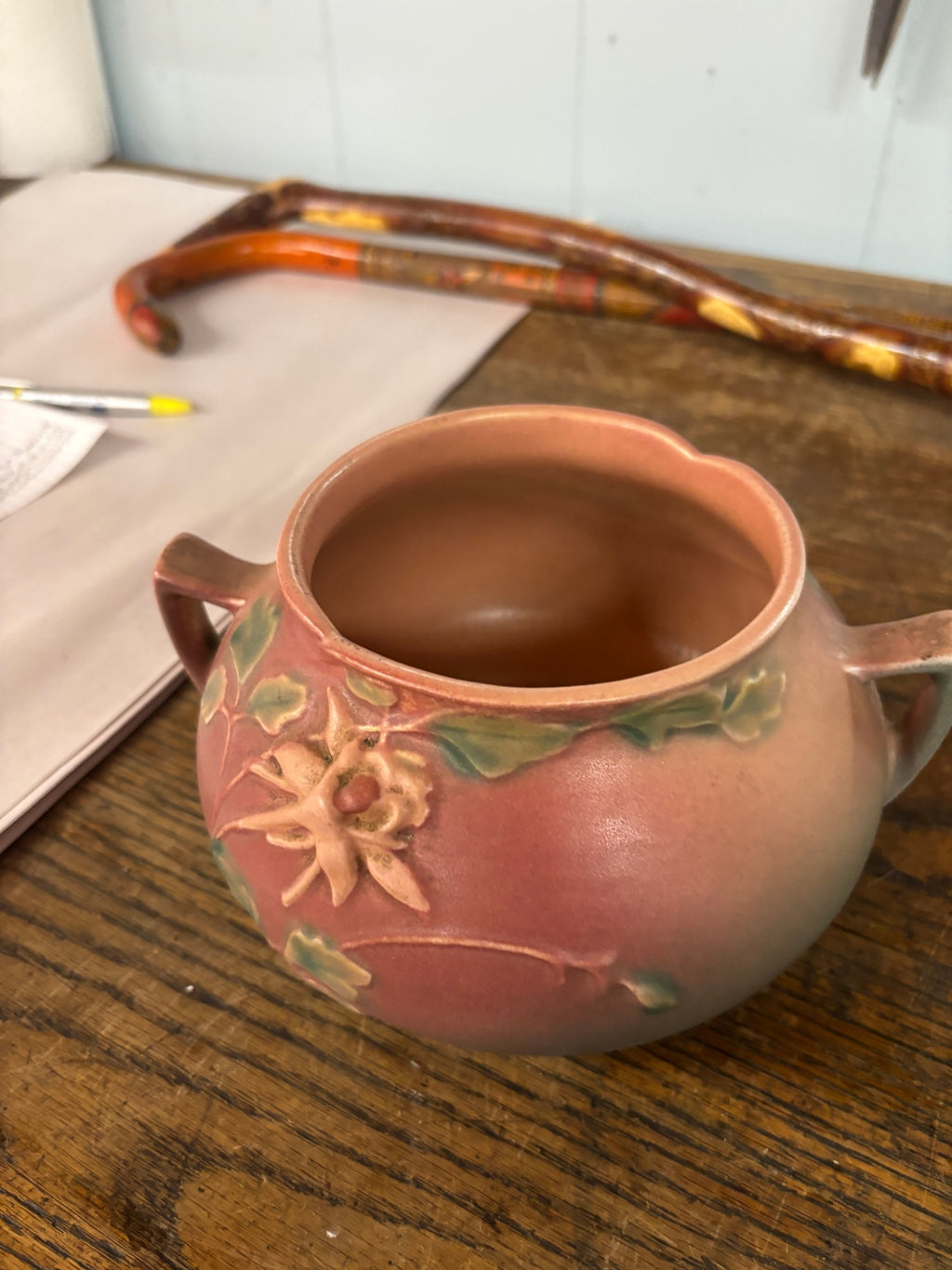 Vintage Roseville Pottery Columbine Pink Rose Bowl – #399-4 – Circa 1941