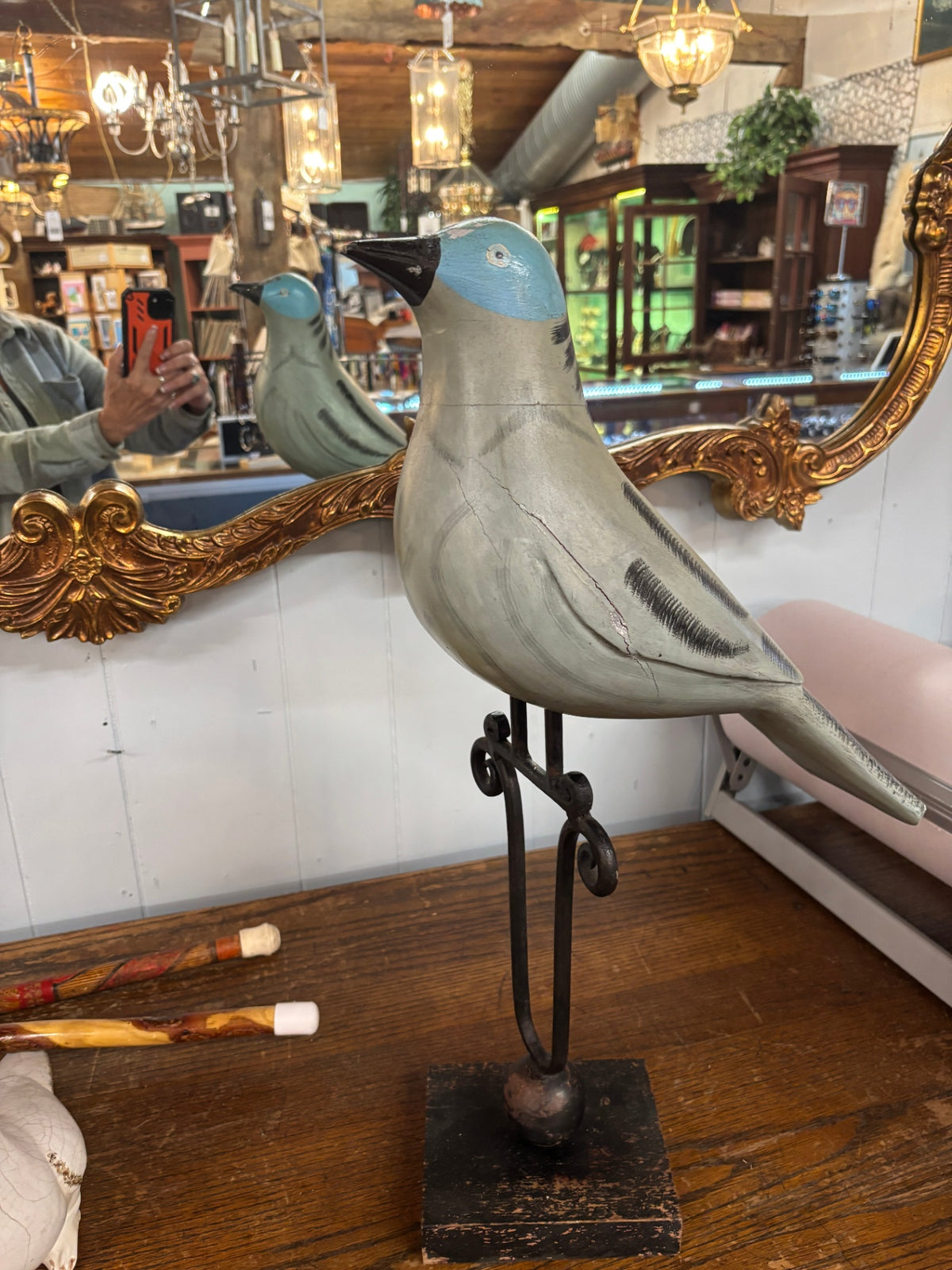 Hand-Carved and Painted Wooden Bird Figurine 