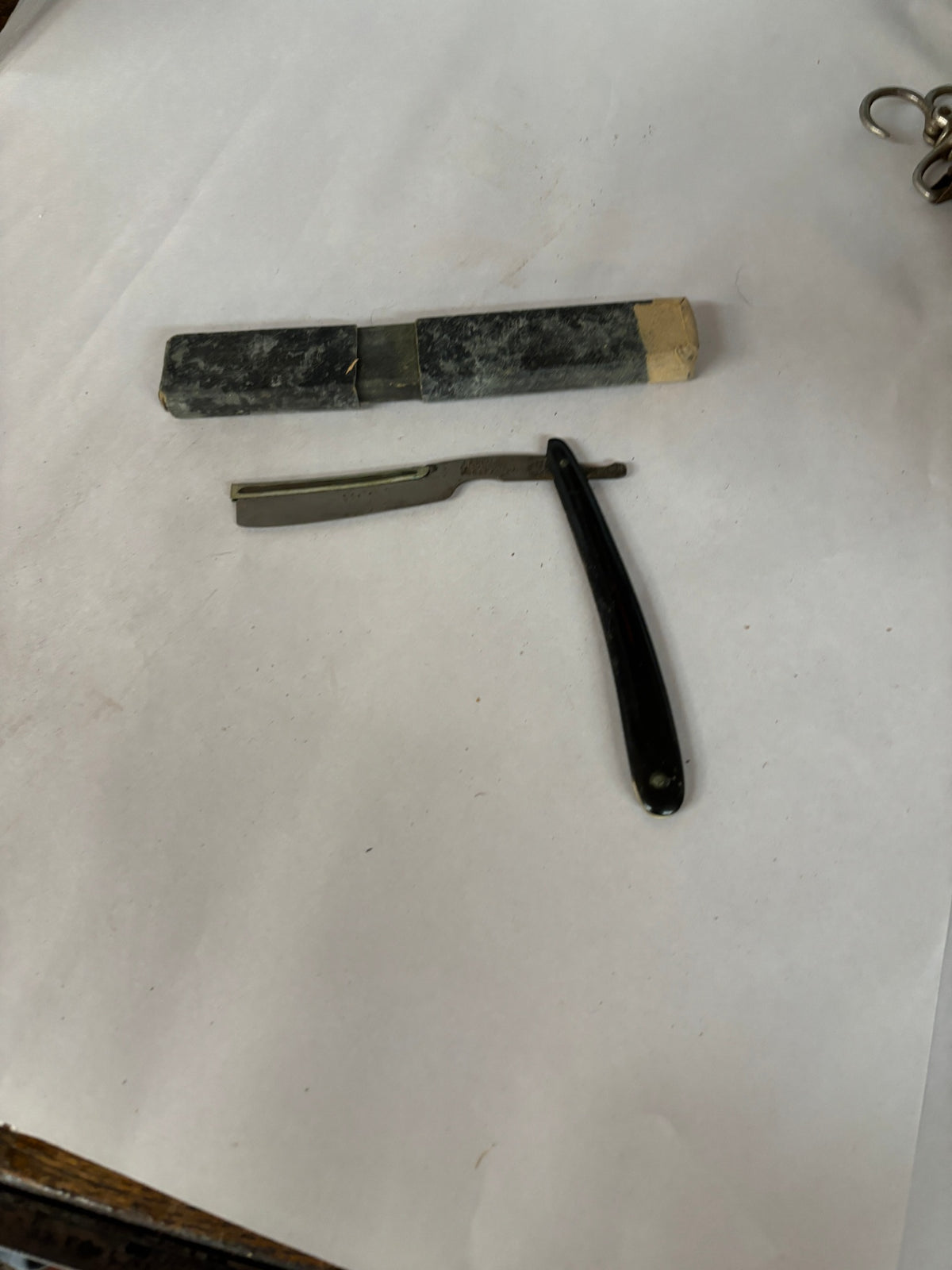 Vintage Straight Razor with Black Handle & Original Protective Sleeve