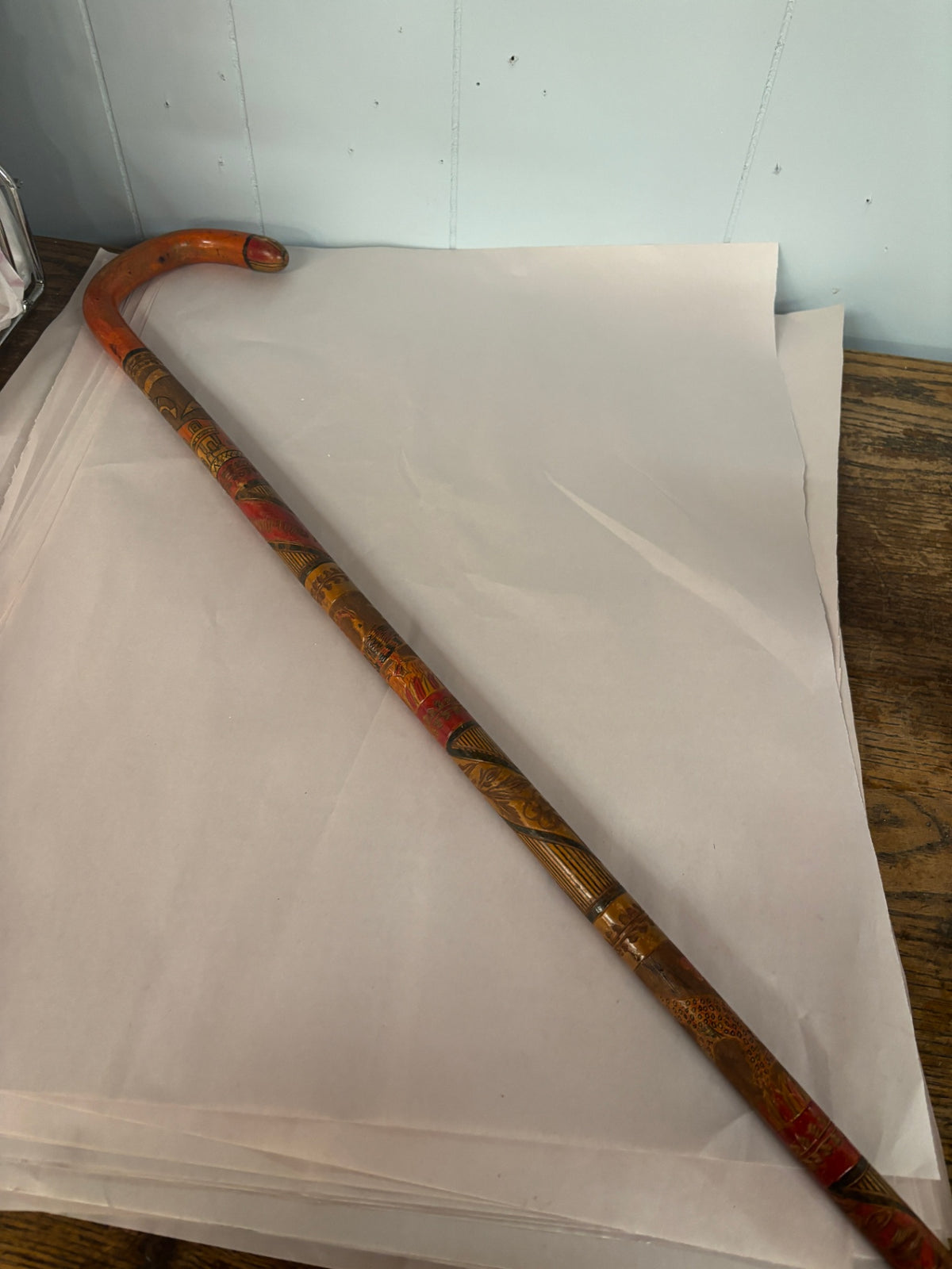  Hand-Carved and Hand-Painted Woden Walking Cane