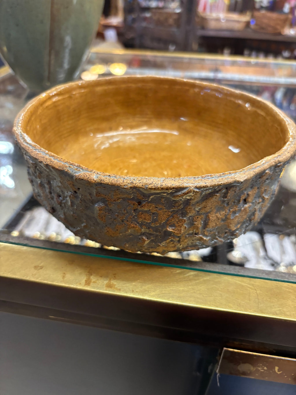 Vintage Signed Studio Art Pottery Bowl – Rustic Textured Glaze Stoneware