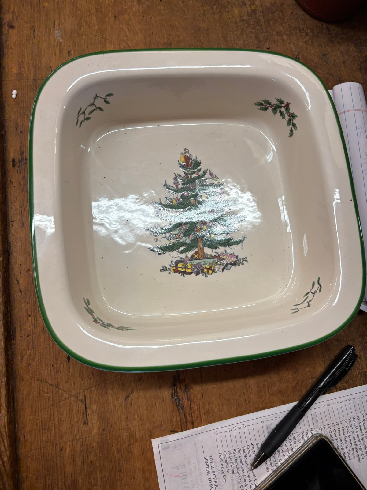 Spode Christmas Tree Square Baker Rimmed Edge Oven Baking Dish Vintage 10" X 10"