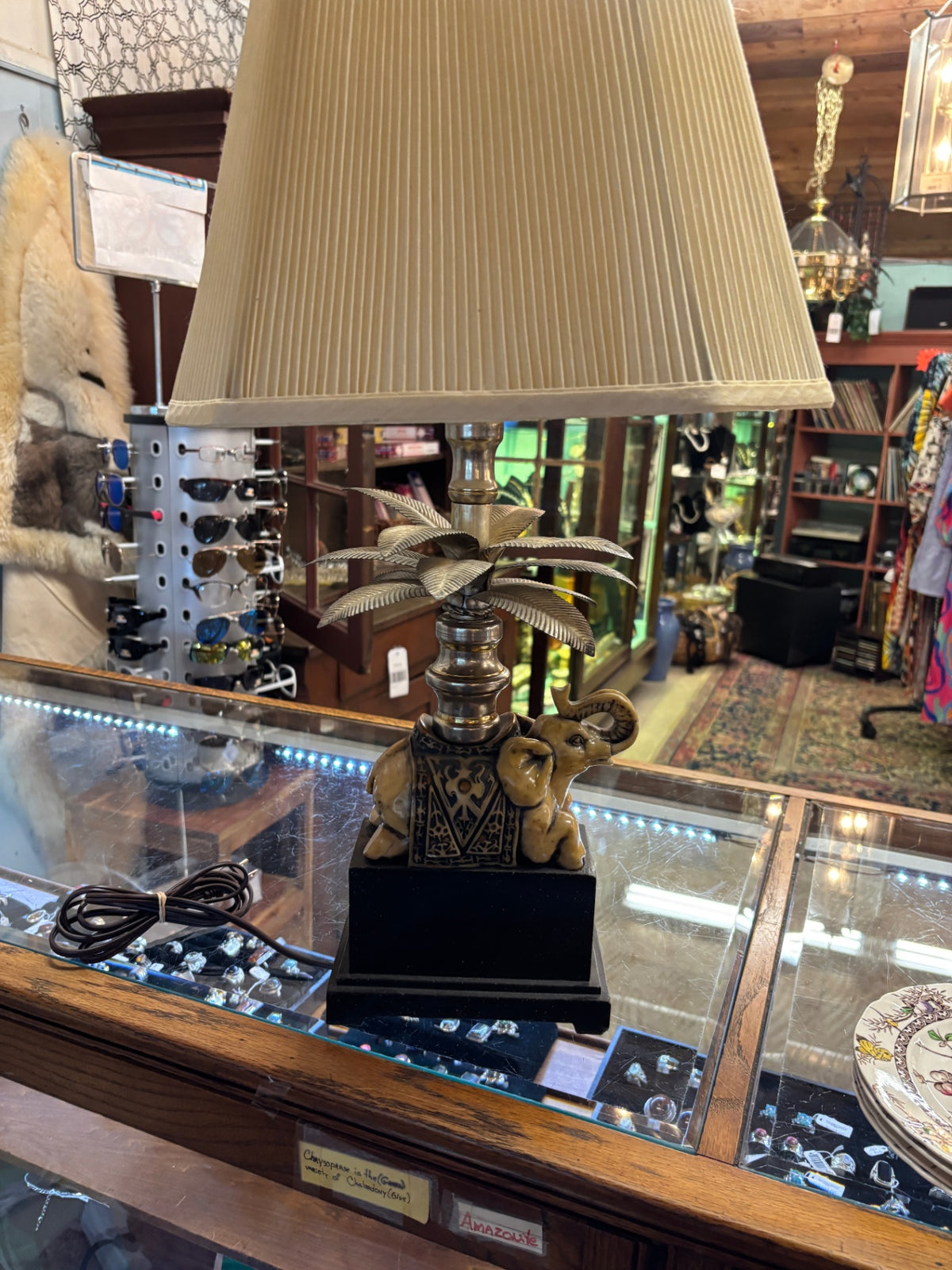 Decorative Elephant & Palm Tree Table Lamp with Black Base