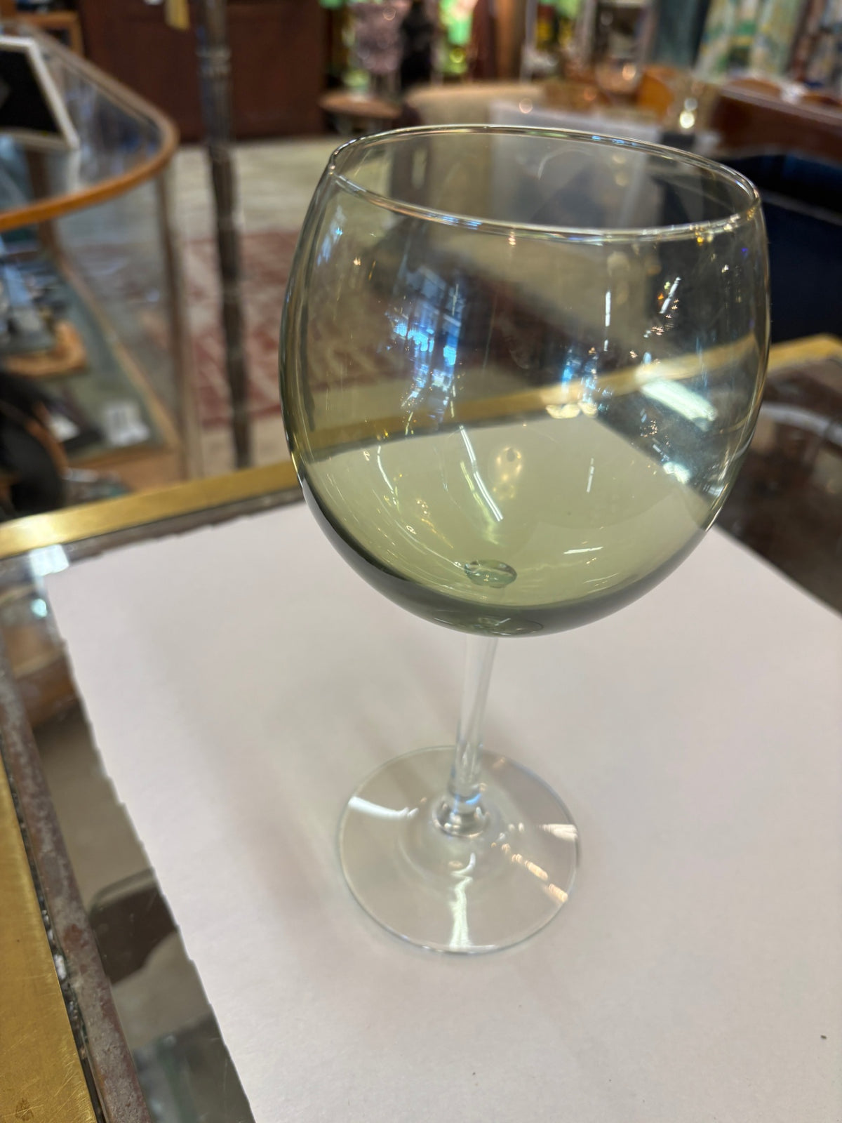 Green-Tinted Balloon Wine Glass with Clear Stem
