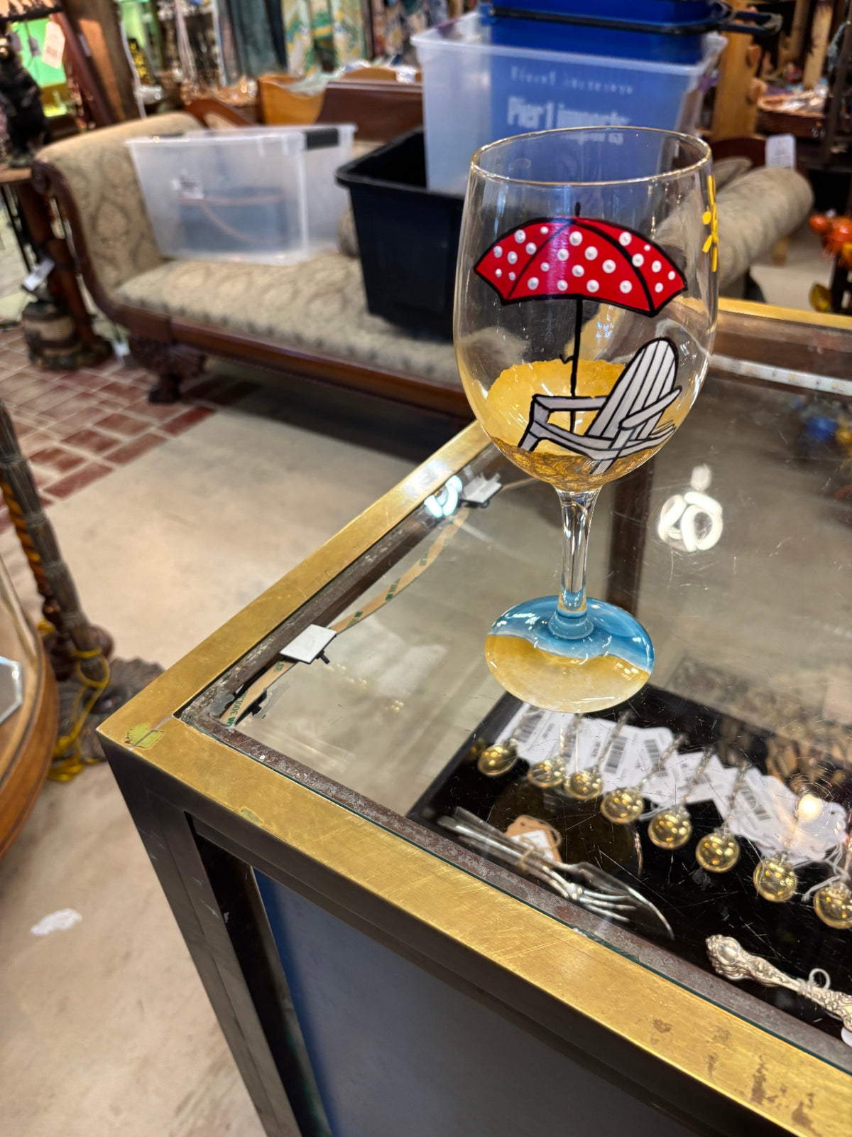 Hand-Painted Coastal Beach Chair & Umbrella Wine Glass
