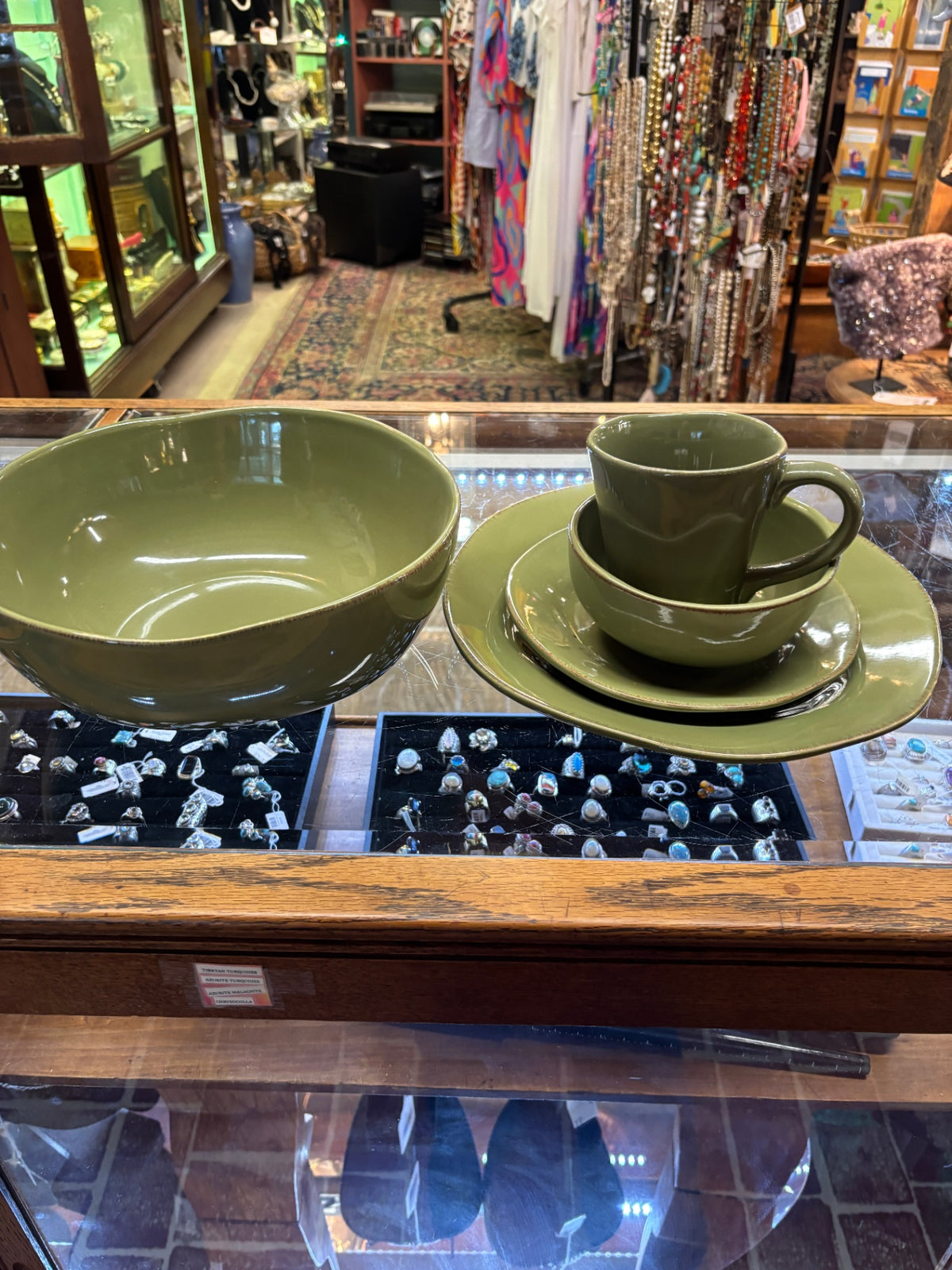 Pier 1 Imports Olive Green Stoneware Dinnerware Set – Service for 8