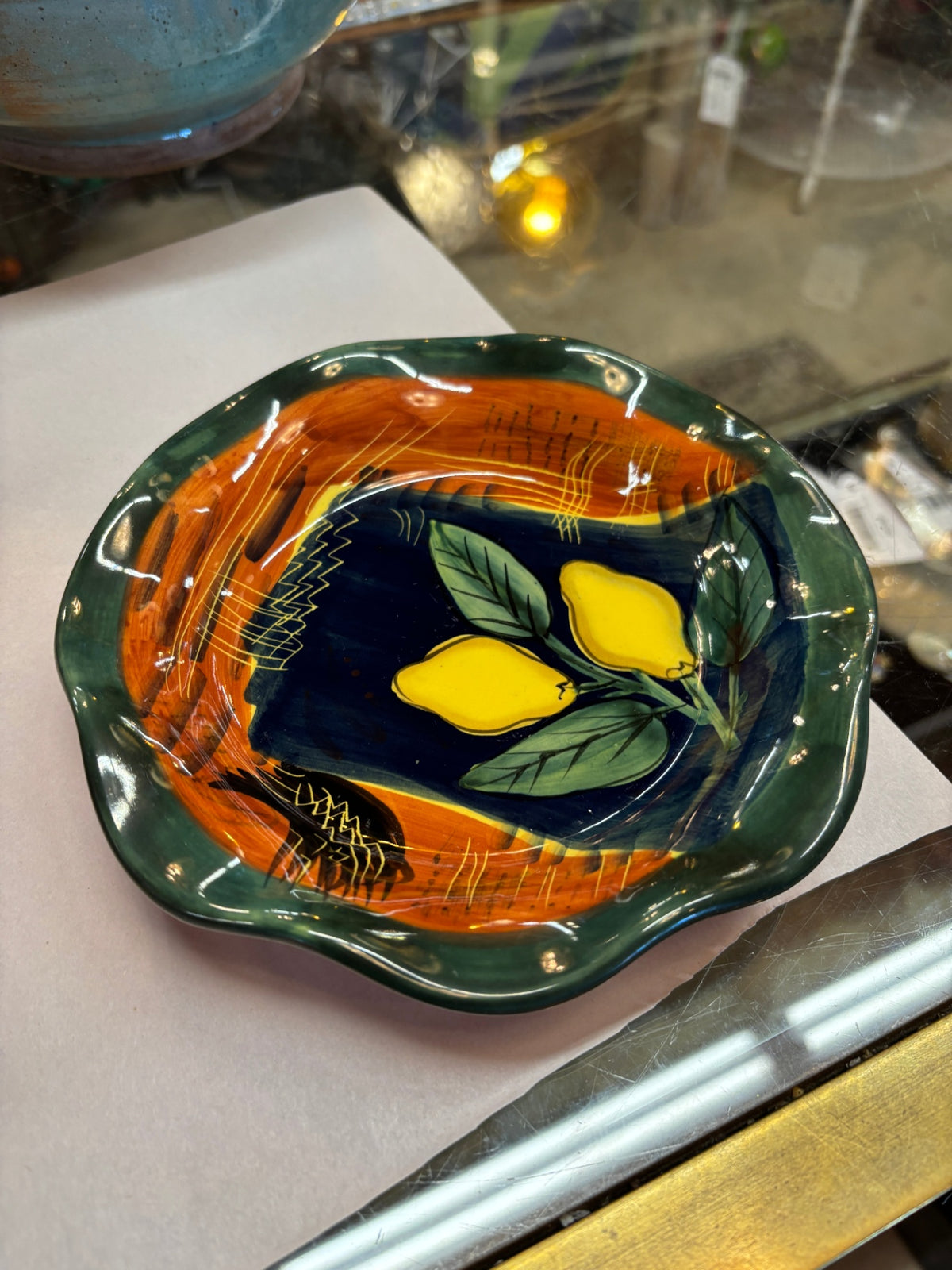 Hand-Painted Italian Style Lemon Pottery Bowls – 7" – Set of 6
