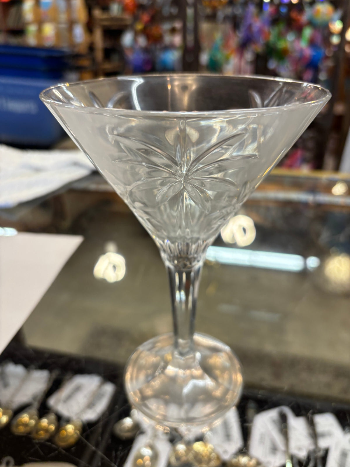 Vintage Clear Pressed Glass Floral Etched Martini Glass