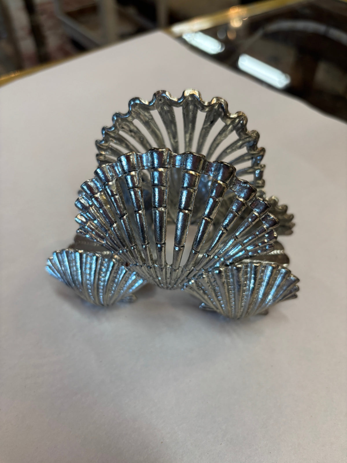  Vintage Silver-Tone Scallop Seashell Napkin Holder – Coastal Décor