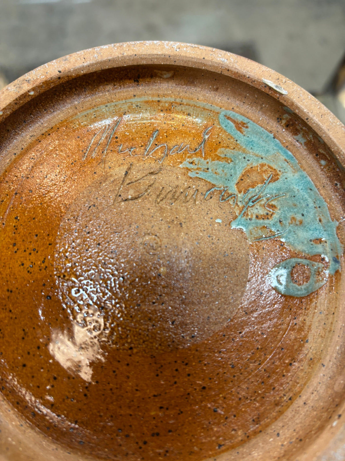 Handcrafted Signed Studio Pottery Bowl – Blue & Seafoam Green