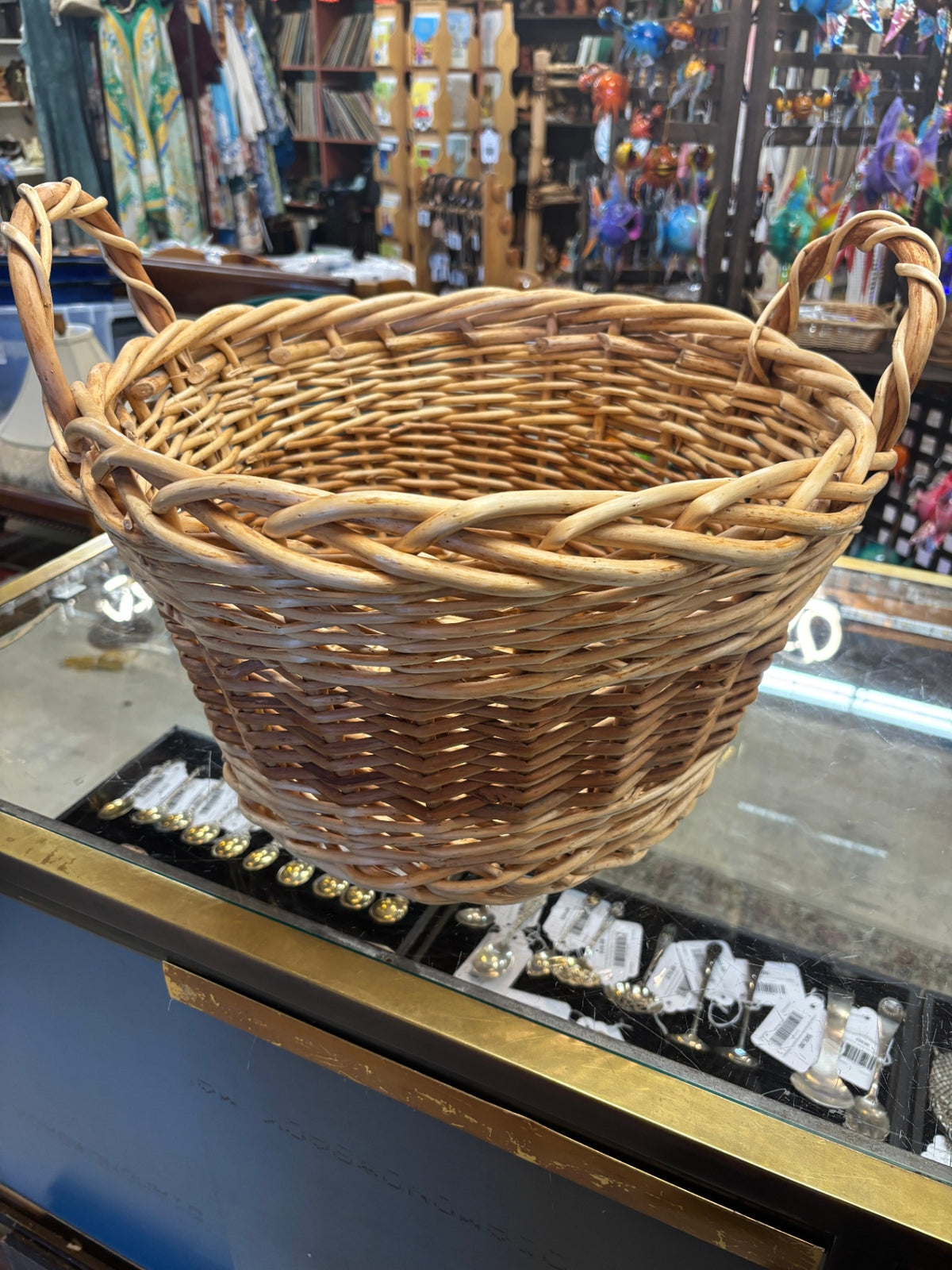 Large Handwoven Wicker Gathering Basket with Double Handles