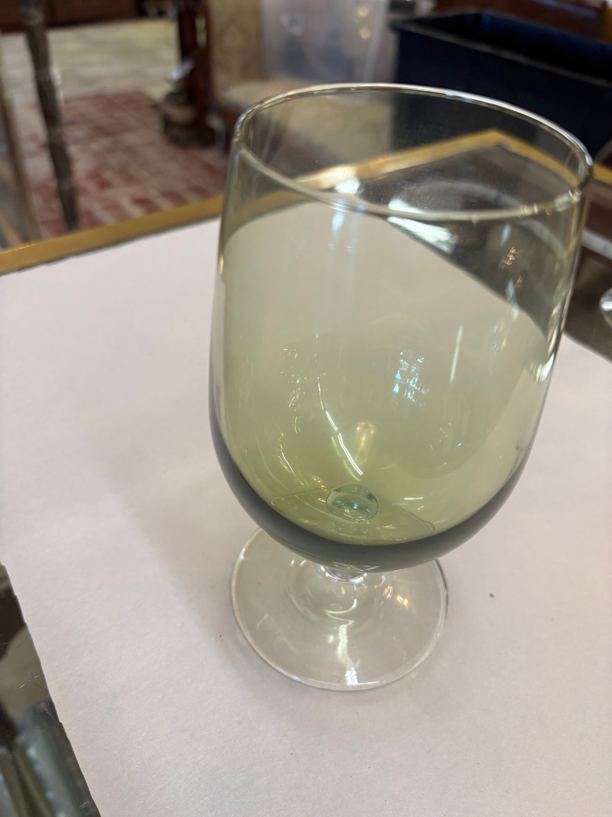Pier 1 Hand Blown Pantiago Olive Green Avocado MCM Crystal Wine  set of 4Glasses