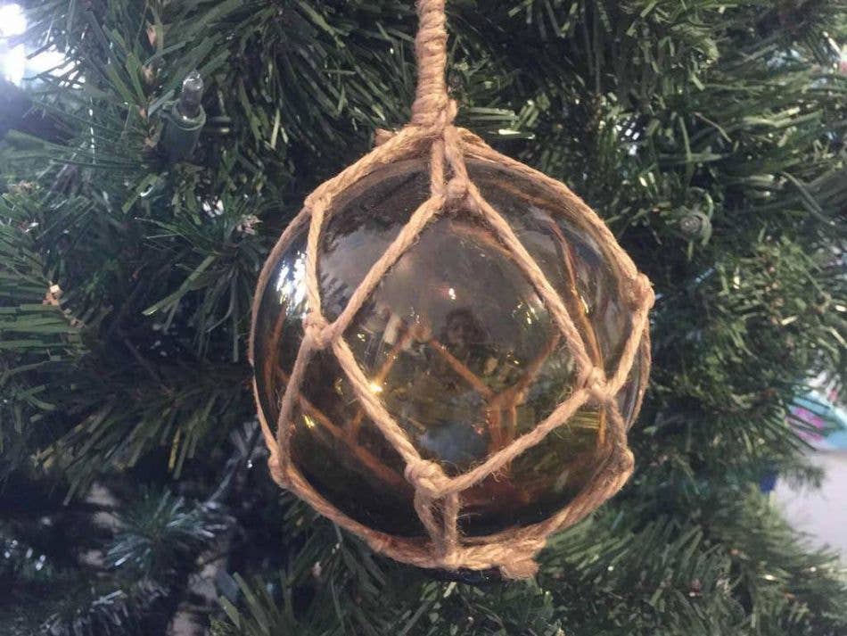 Amber Japanese Glass Ball Fishing Float Decoration Christmas Ornament 4"