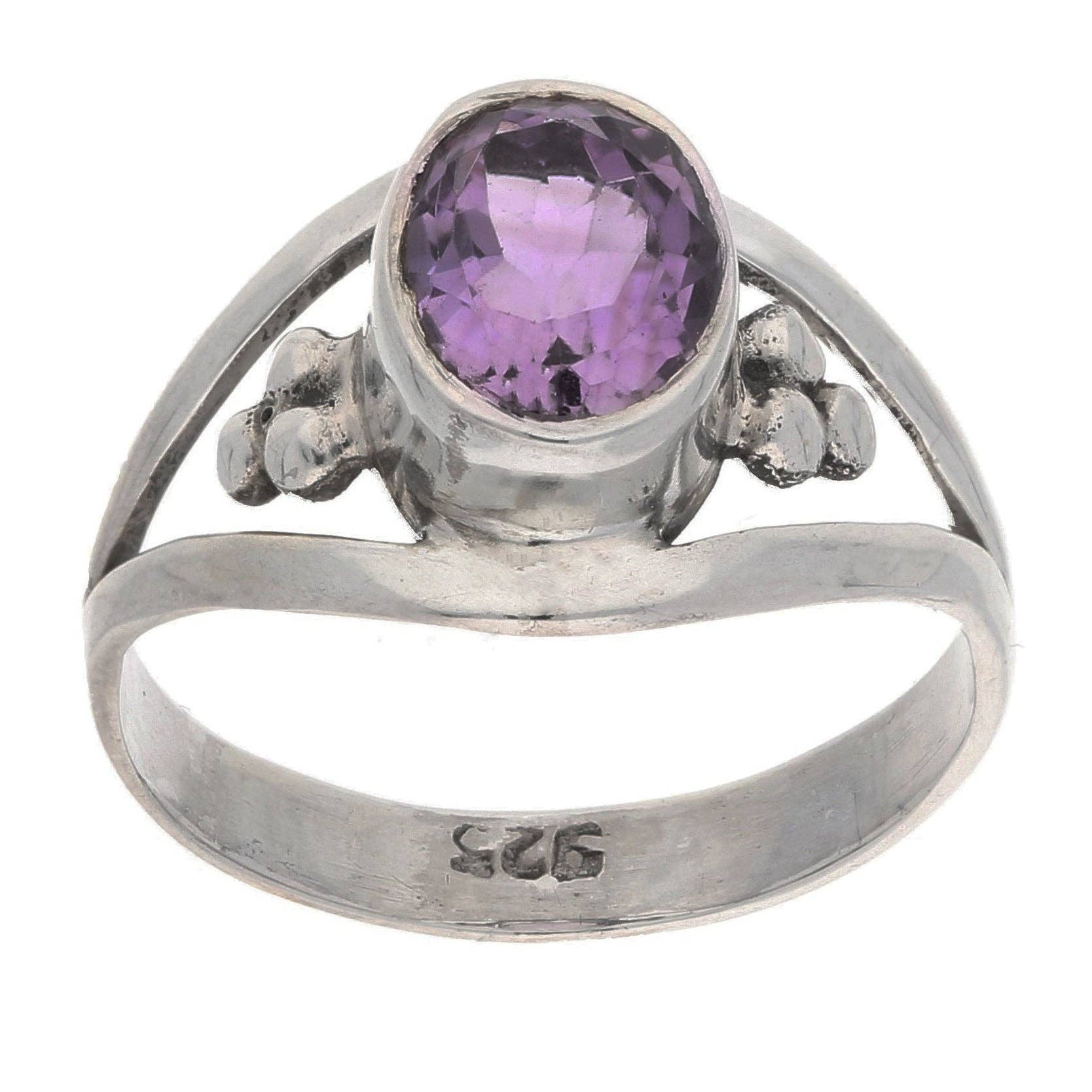 Amethyst Faceted Oval 7x9mm Genuine Gemstone Sterling Silver Ring: 7