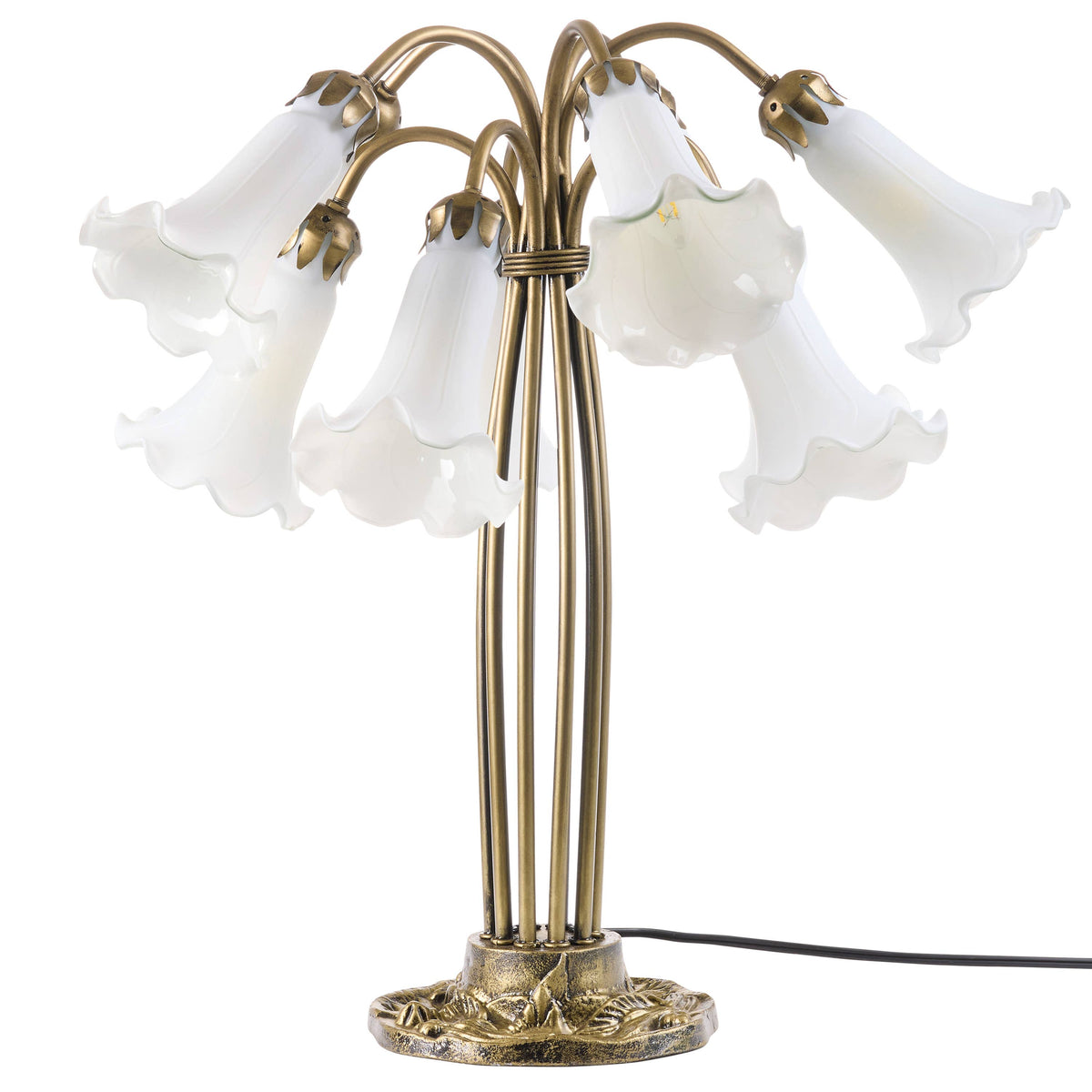 21" Lily 10-Light Antique Brass and White Glass Table Lamp