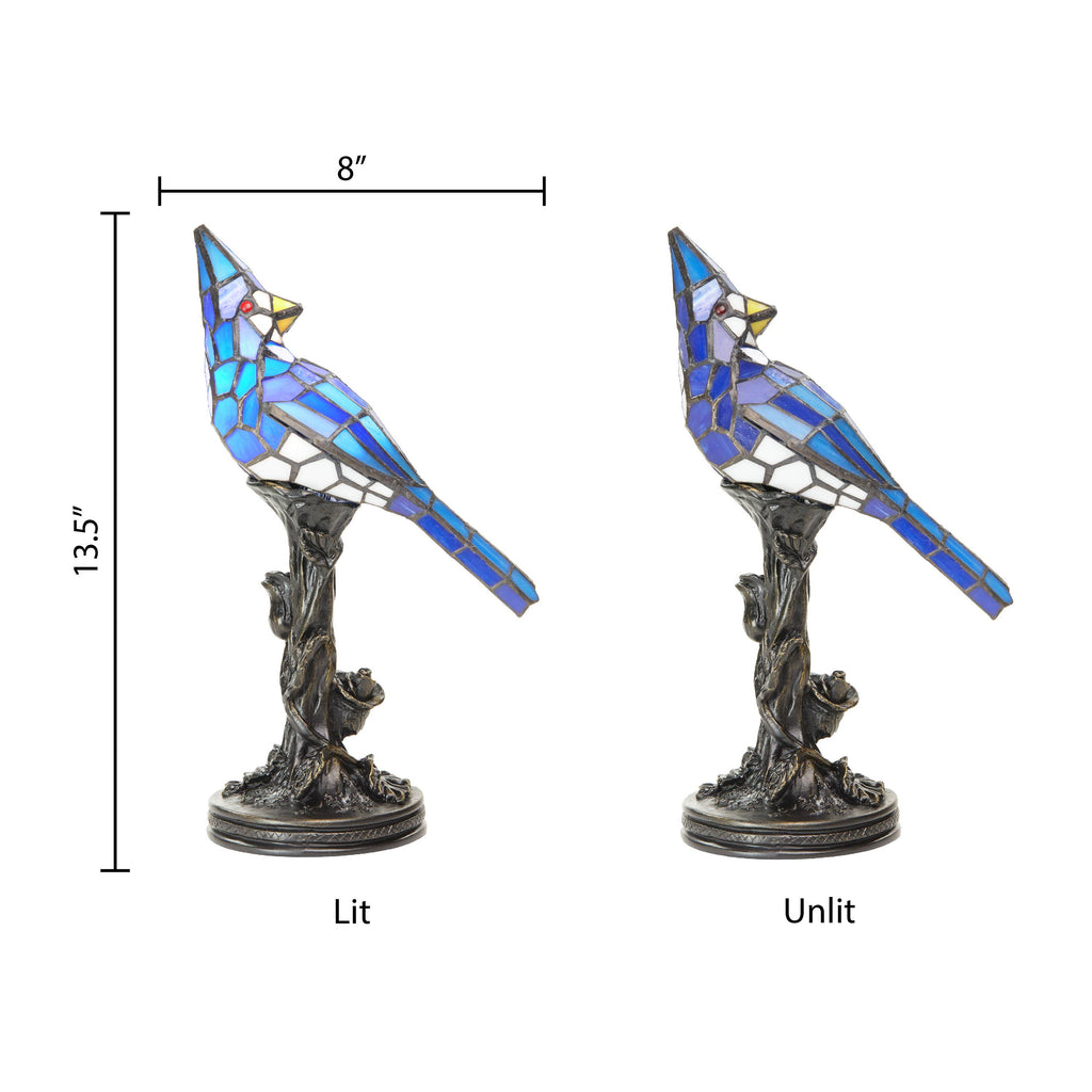 13.5" Genevieve Blue Jay Stained Glass Bird Accent Lamp
