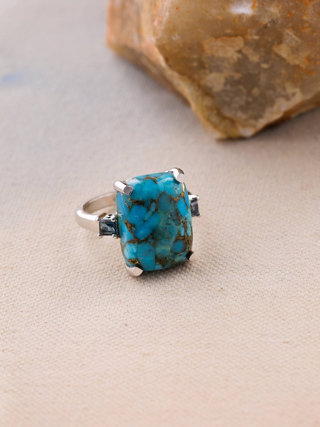 Blue Copper Turquoise 925 Sterling Silver Gemstone Ring: 6