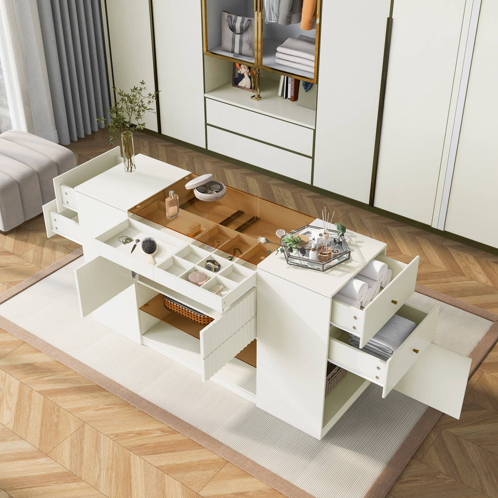 Modern Luxury Island Vanity Dresser with Glass Top&6 Drawer: Default