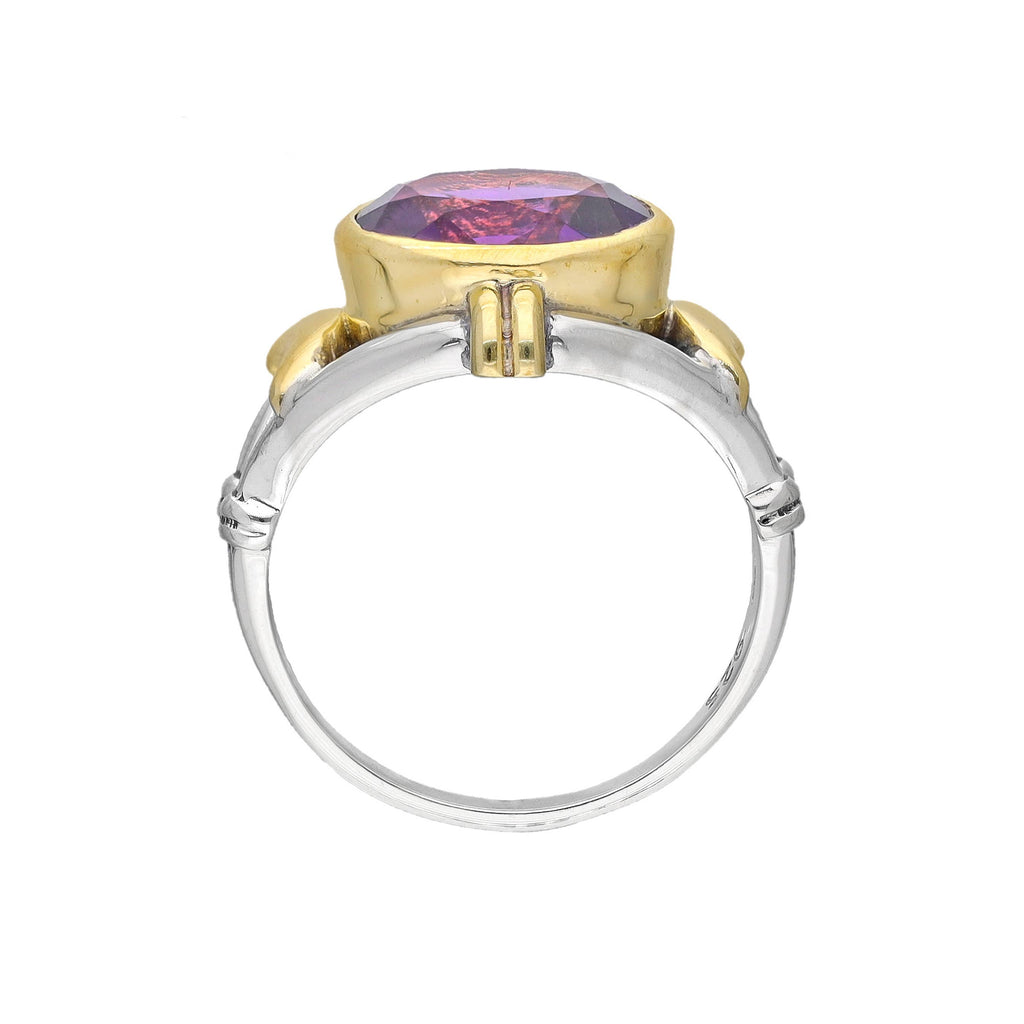 Two-Tone Oval Amethyst 925 Sterling Silver Solitaire Ring: 9