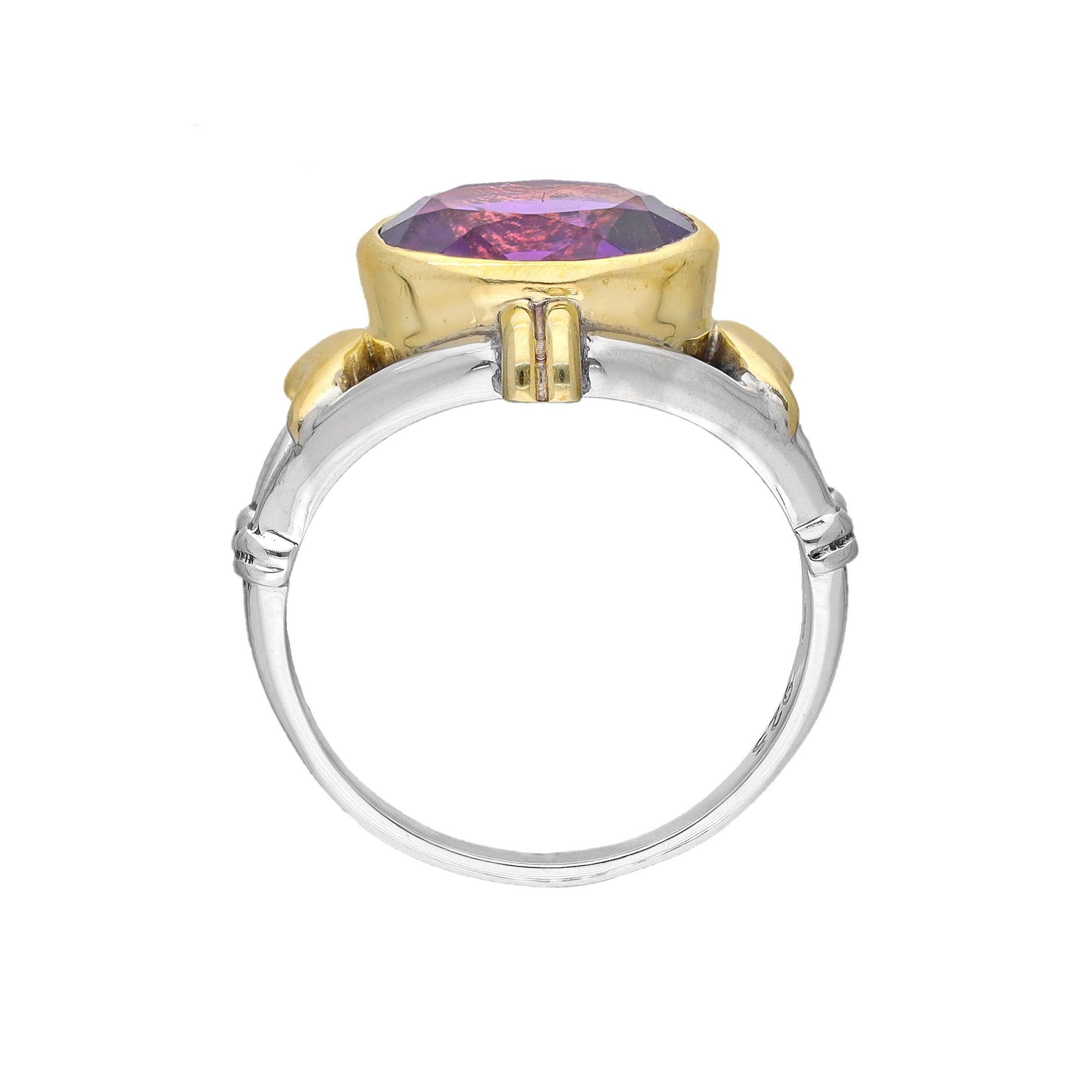 Two-Tone Oval Amethyst 925 Sterling Silver Solitaire Ring: 9