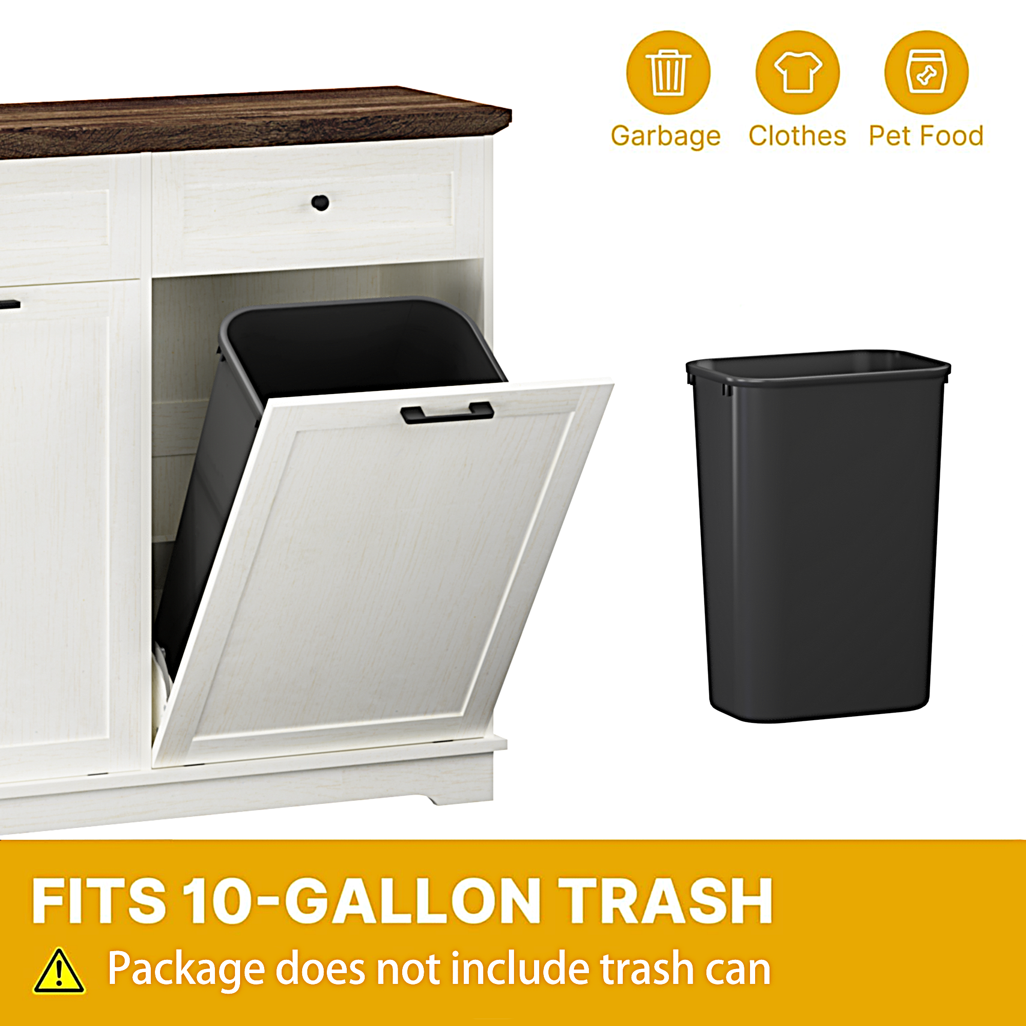 20 Gallon Double Tilt Out Trash Can Cabinet Freestanding Trash Bin Cabinet Wood Garbage Recycling Cabinet with Hideaway Drawer Pet Proof Trash Can Holder for Kitchen Living Room, Antique White: Default
