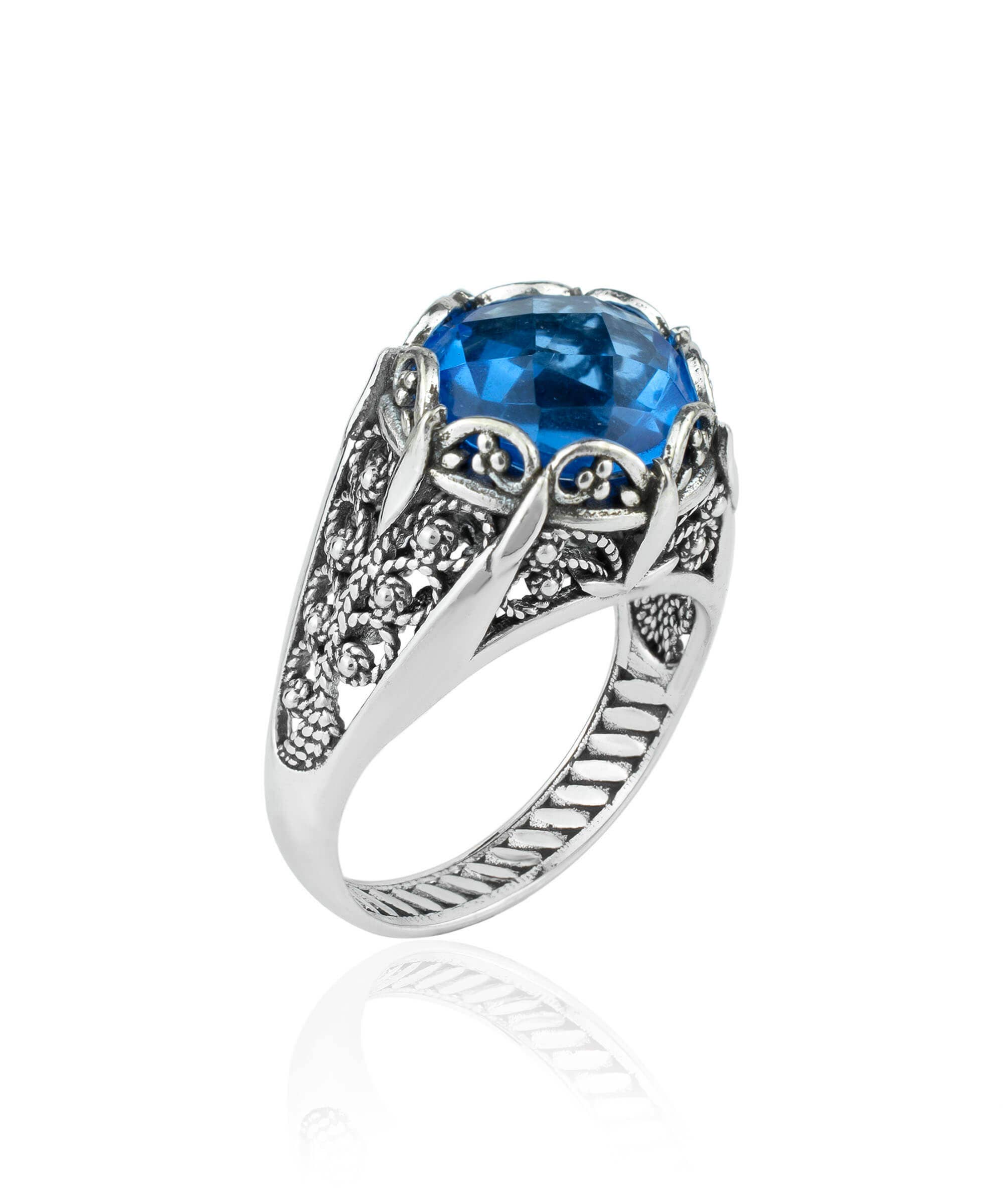 Art Blue Quartz Gemstone Women Silver Ring: 7