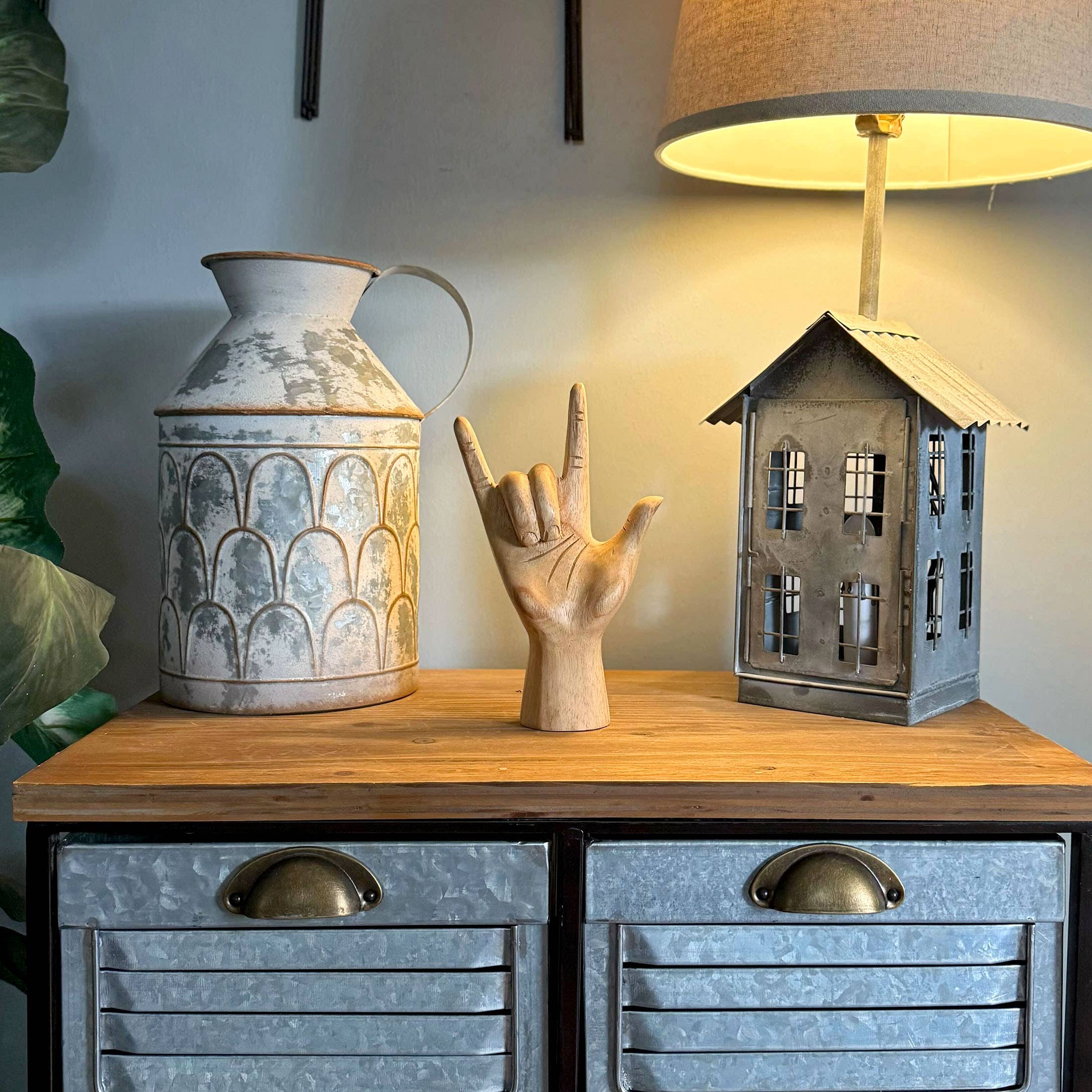 Wooden Sign Language I Love You Hand Gesture Statue 7.75"