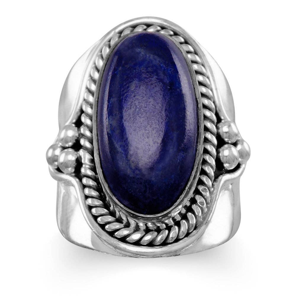 Oxidized Oval Lapis Ring: 7