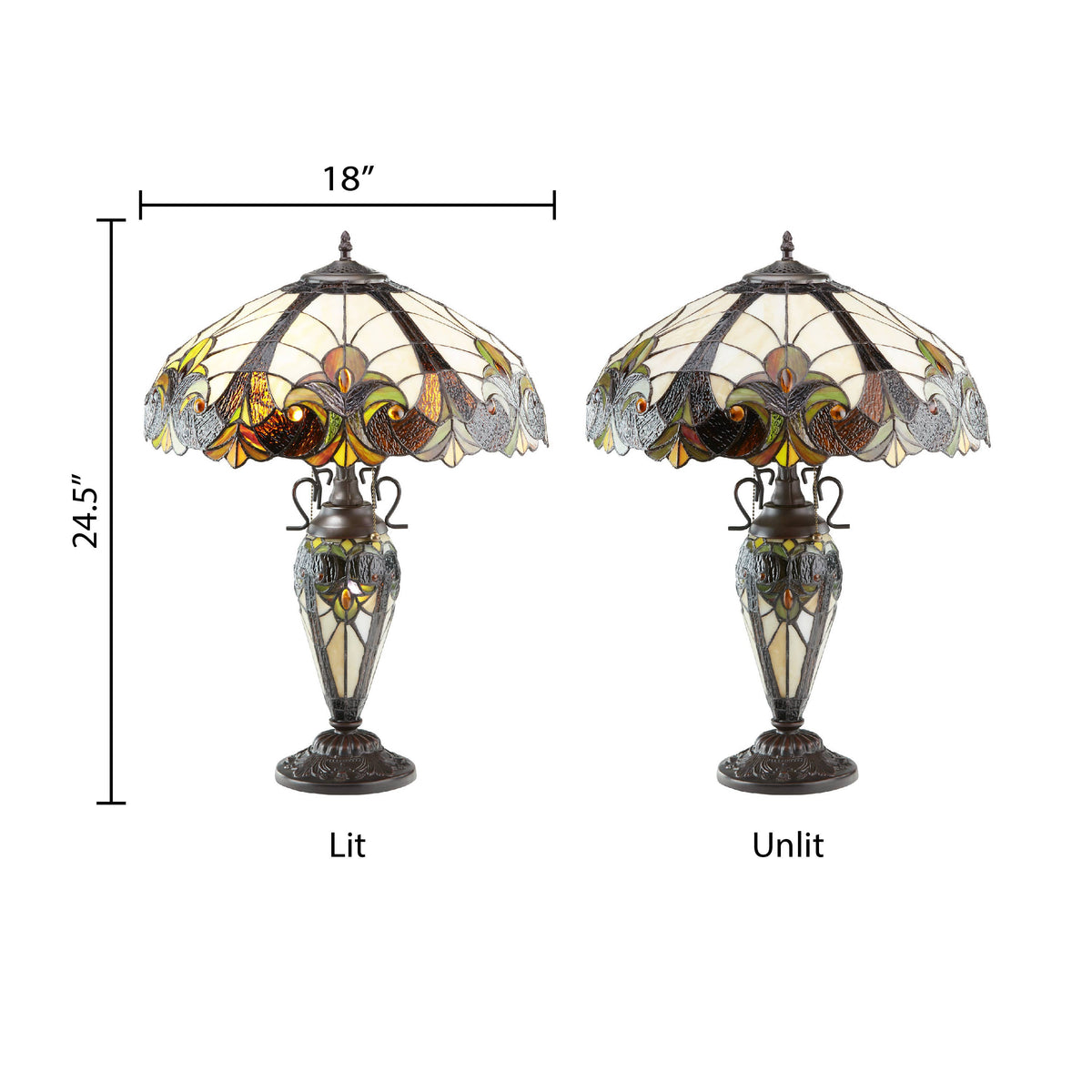 24.5" Halston Amber Double Lit Stained Glass Table Lamp