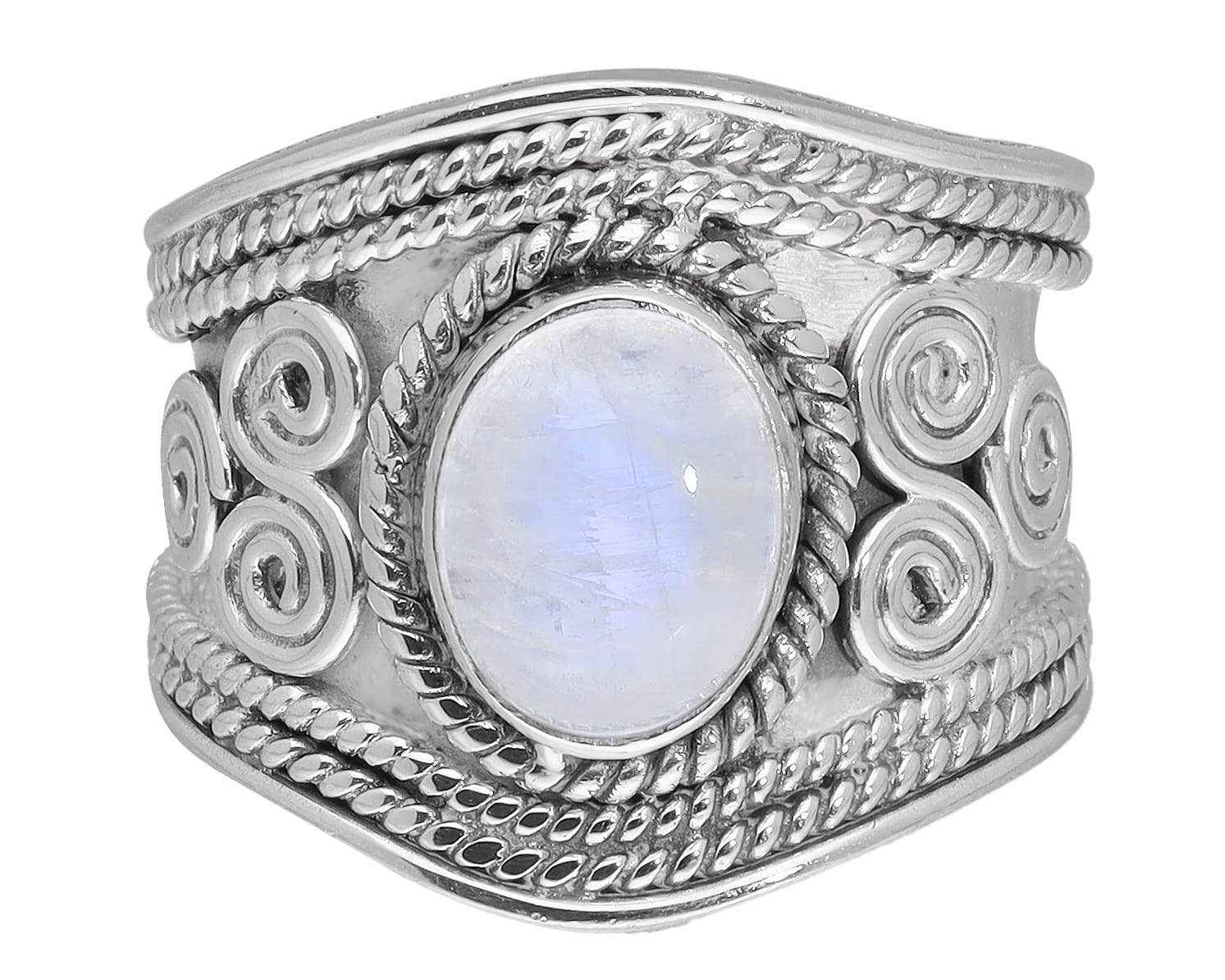 Rainbow Moonstone Gemstone Solid 925 Sterling Silver Ring: 10