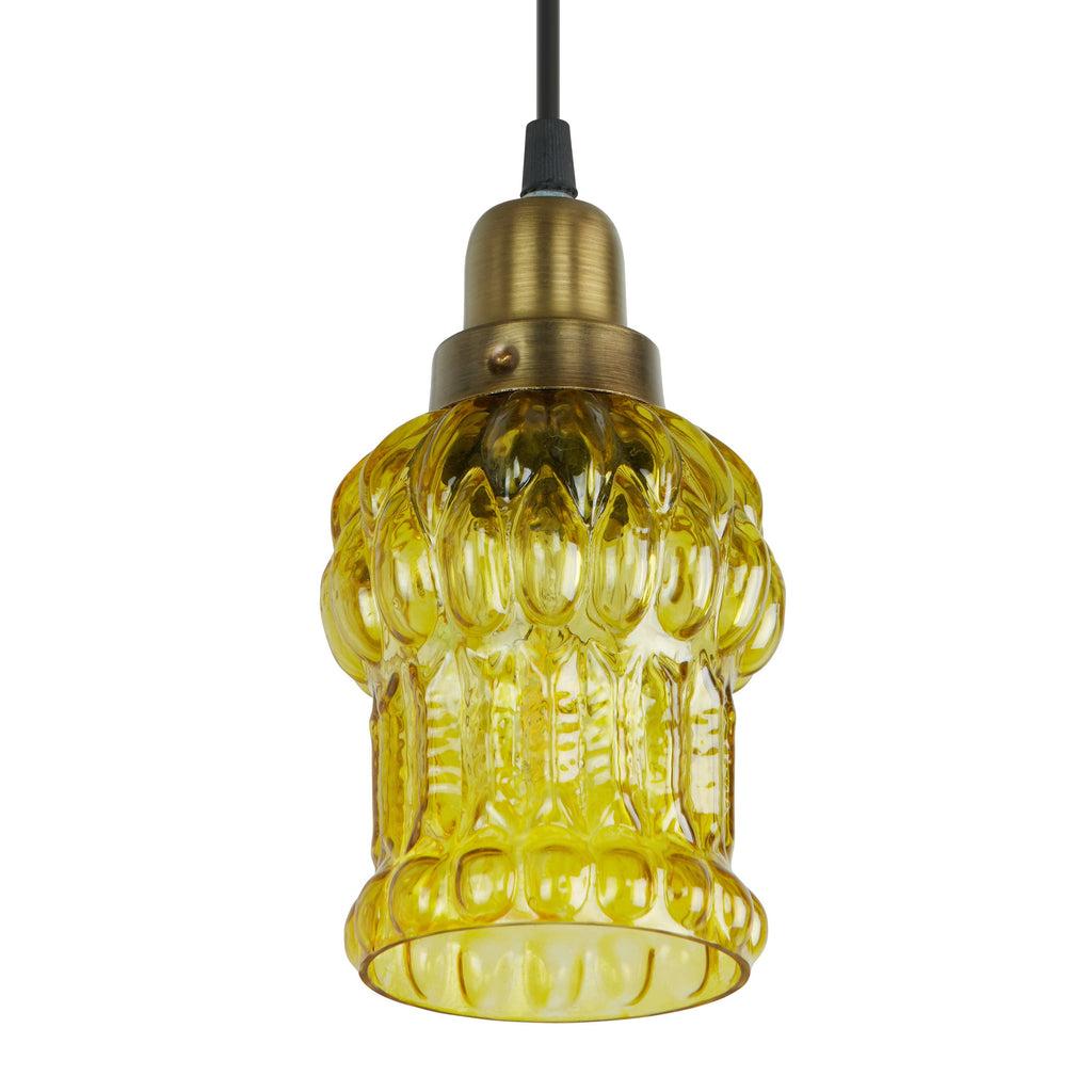 4.5"W 1-Light Gillian Glass and Metal Pendant: Yellow