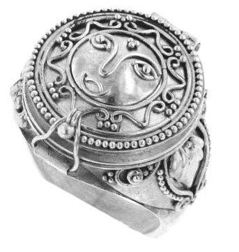 Sterling Silver Sun Face Poison Box Prayer Ring: 10