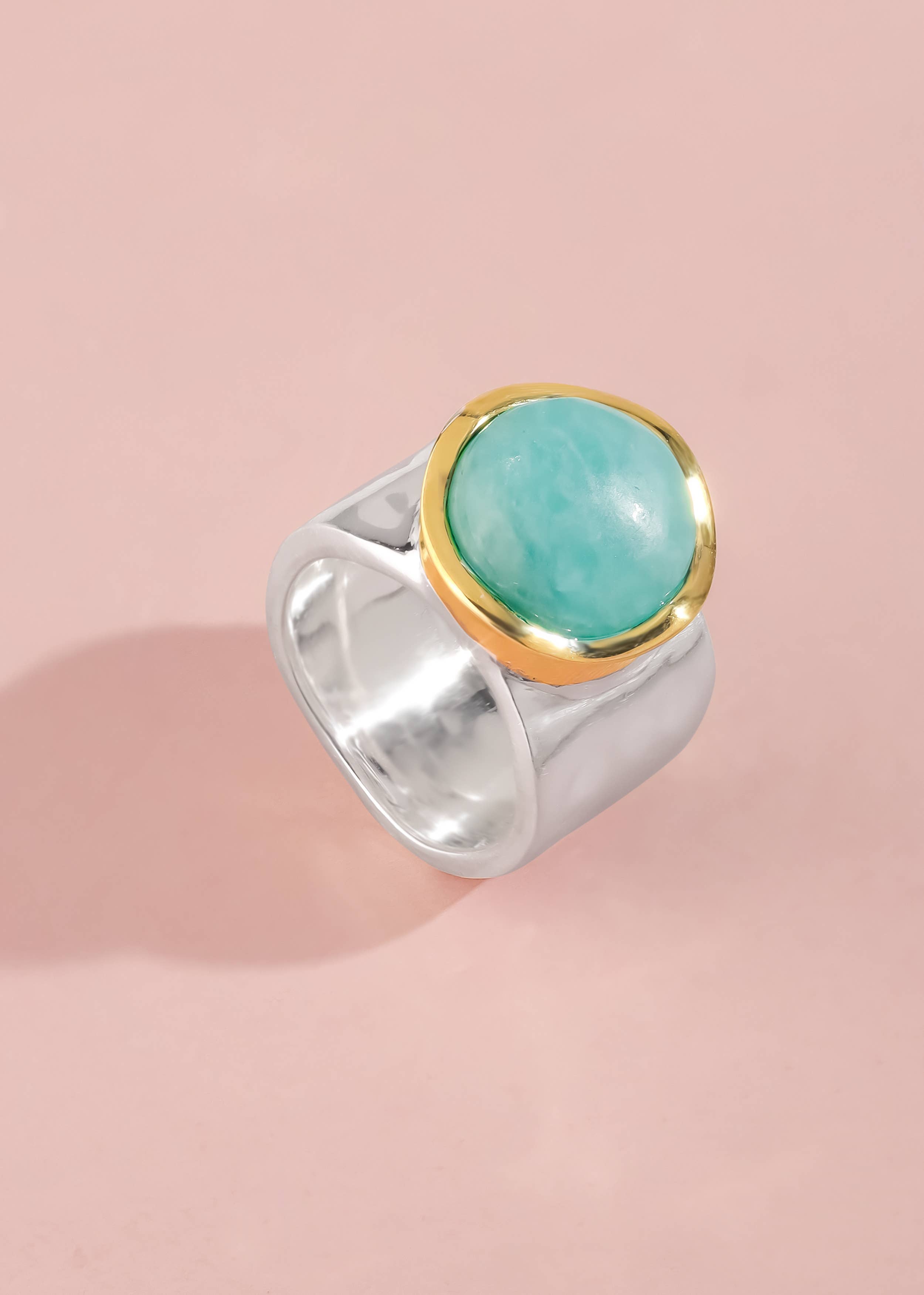 Silver Plated Amazonite Statement Textured Ring: 9