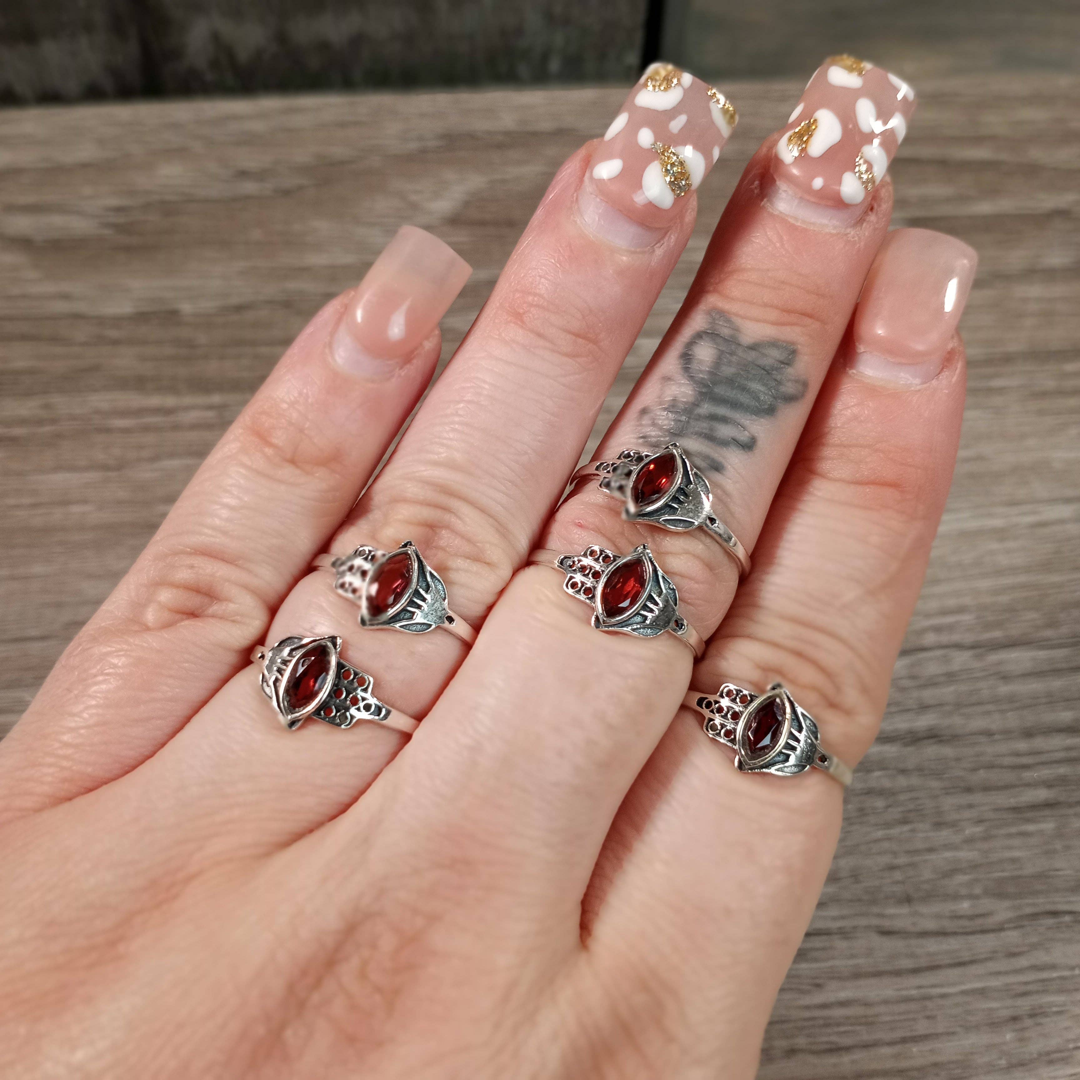 Sterling Silver Ring Hamsa Hand Boho: Citrine / 8