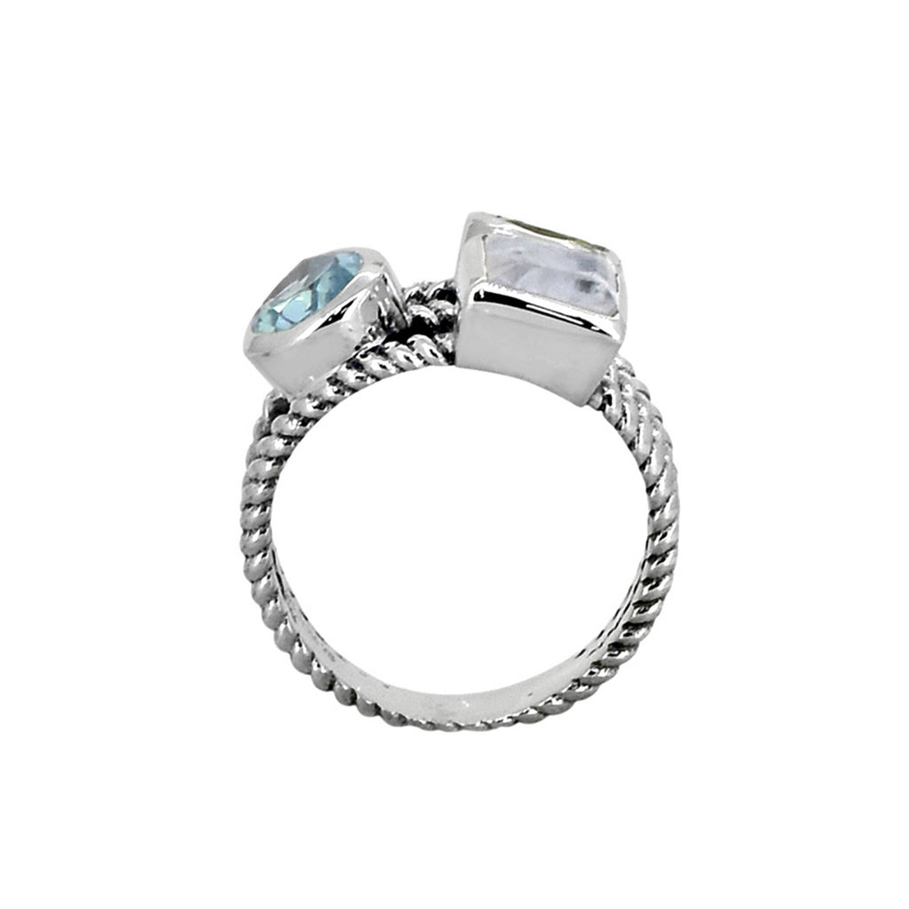925 Sterling Silver Blue Topaz Moonstone Rope Ring: 7