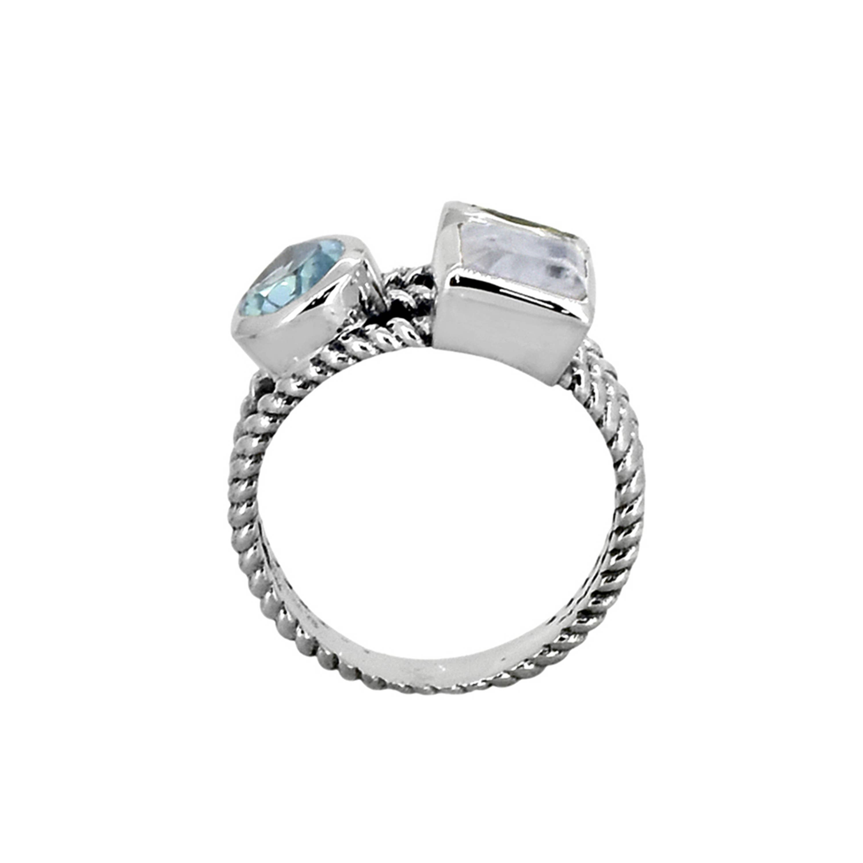 925 Sterling Silver Blue Topaz Moonstone Rope Ring: 7