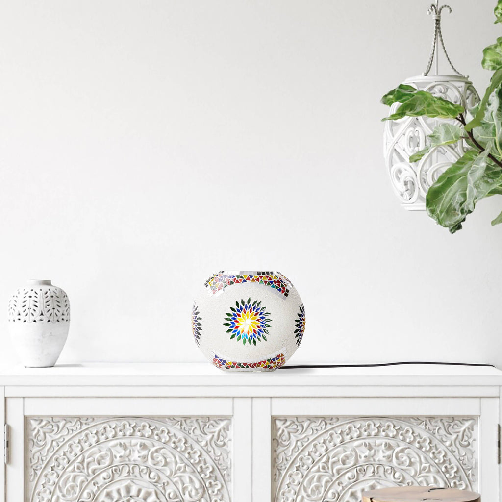 9.5" Geometric Mosaic Glass Oval Globe Accent Lamp