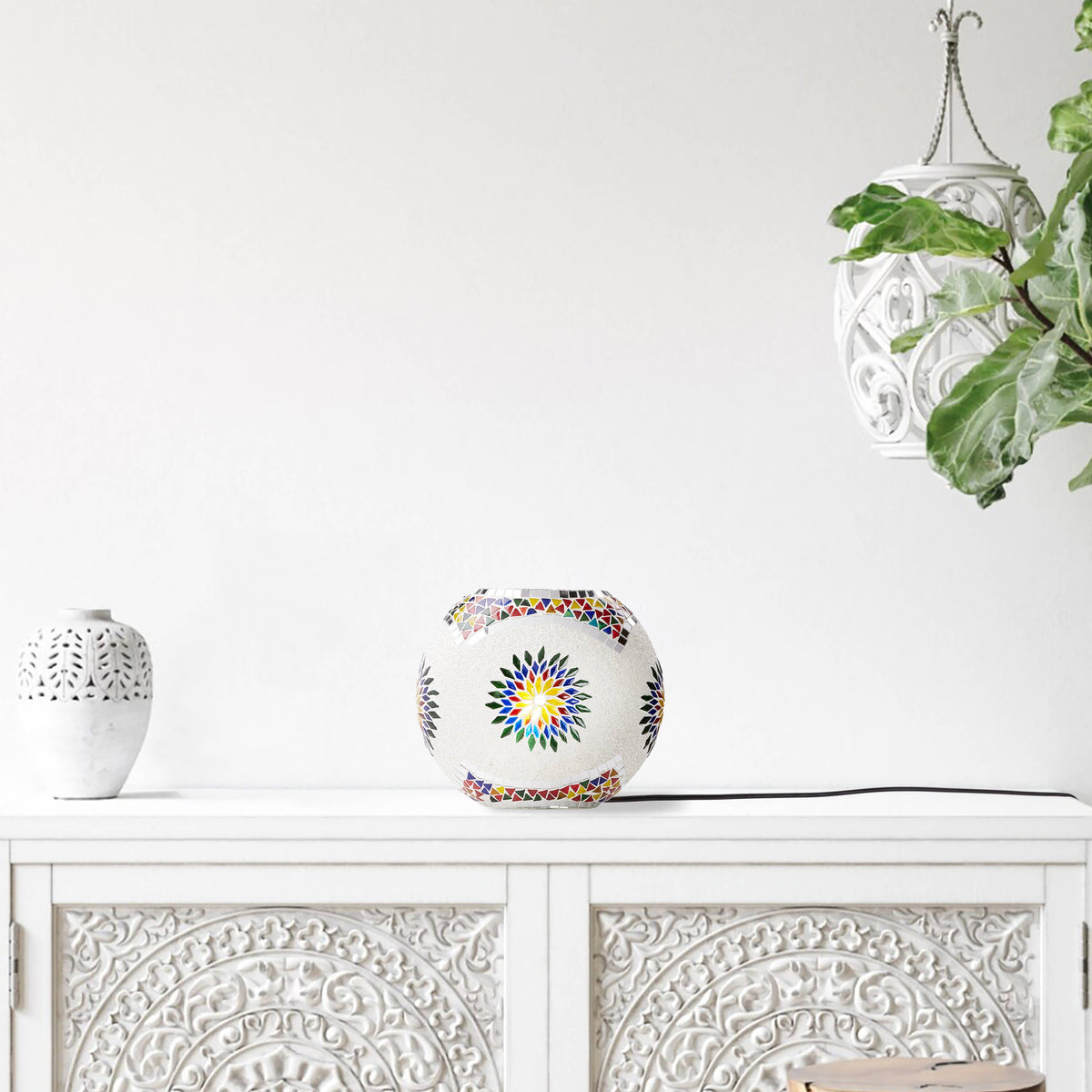 9.5" Geometric Mosaic Glass Oval Globe Accent Lamp