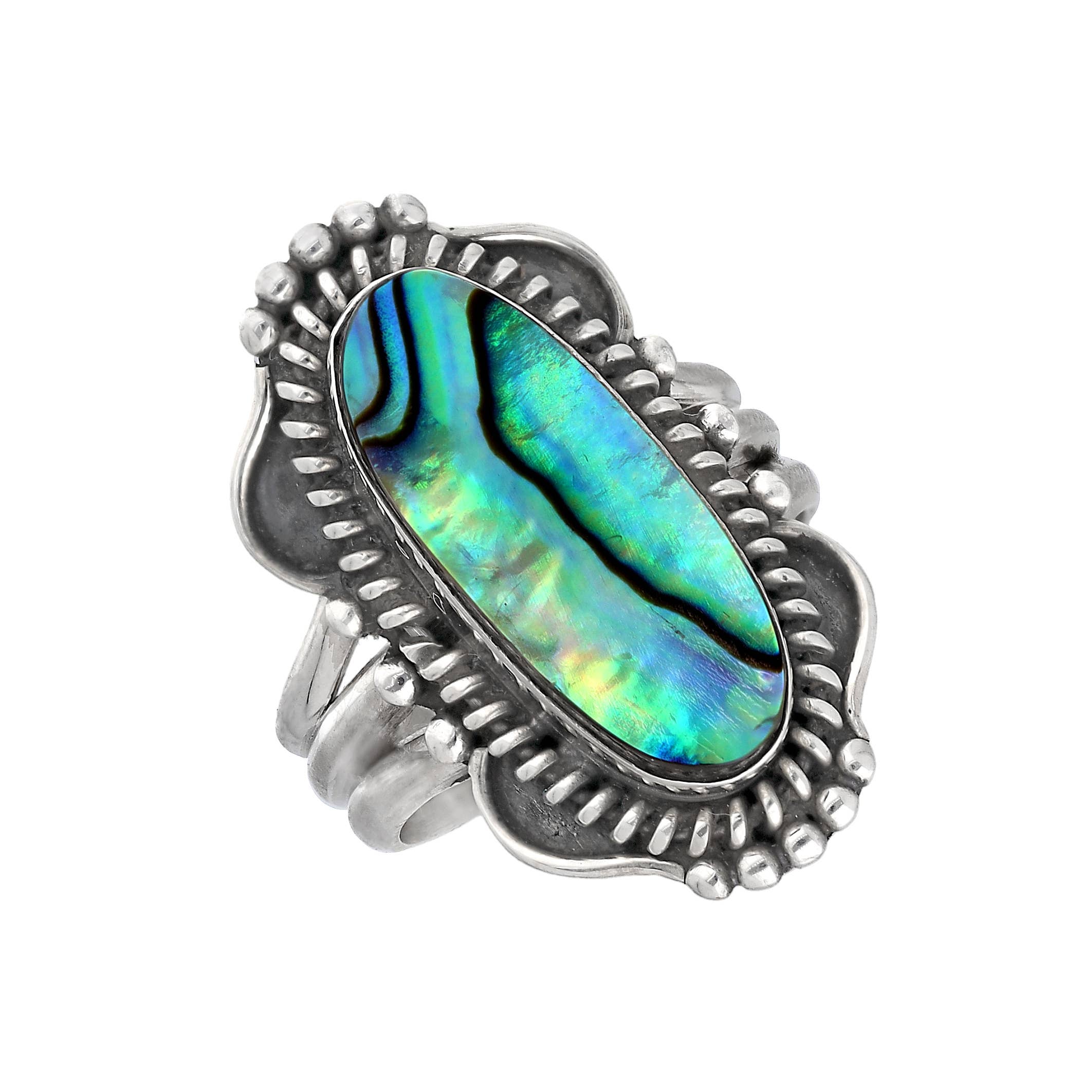 Sculpted 925 Sterling Silver Mystic Tides Abalone Shell Ring: 9
