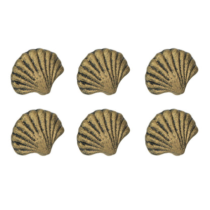 Set of 6 Gold Cast Iron Scallop Sea Shell Drawer Pulls