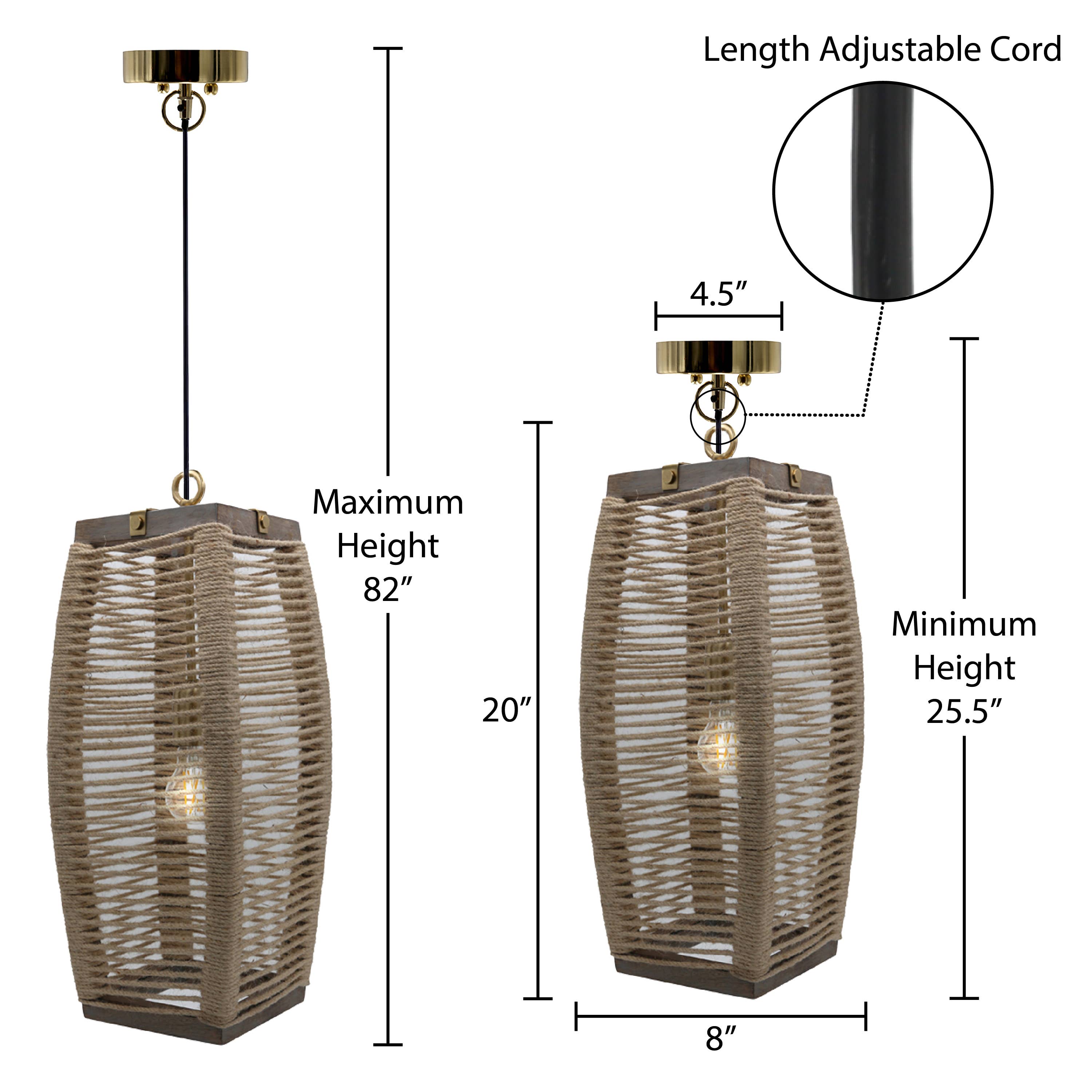 20"H Thalia Beige Cylinder 1-Light Rope Hanging Pendant Lamp